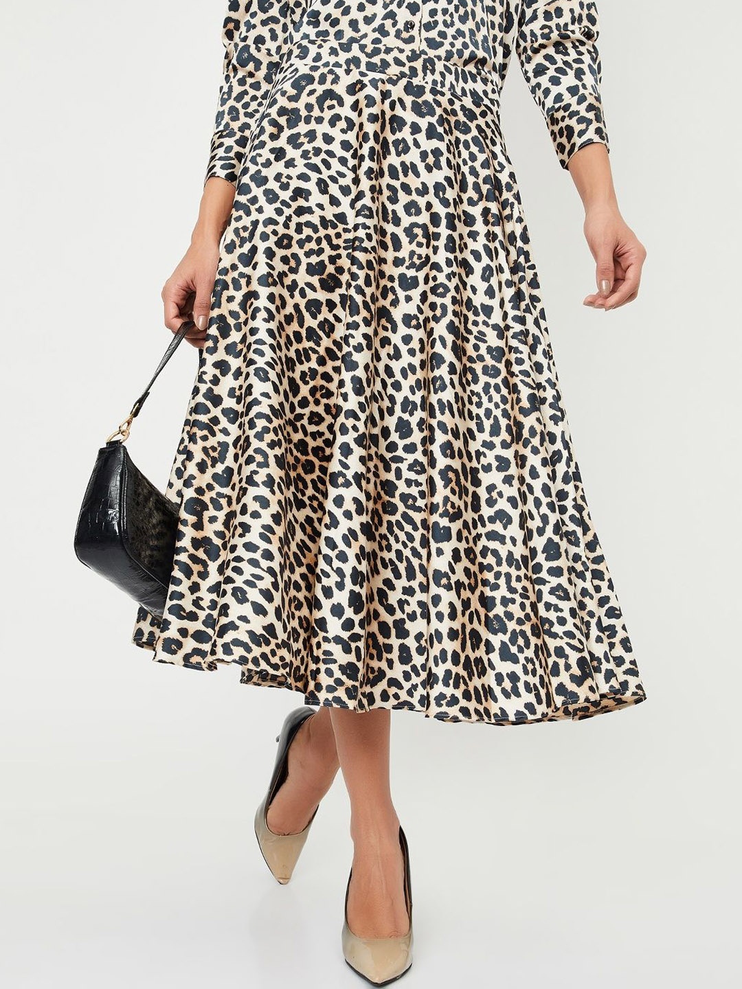 

max Women Animal Printed A-Line Midi Skirt, Beige