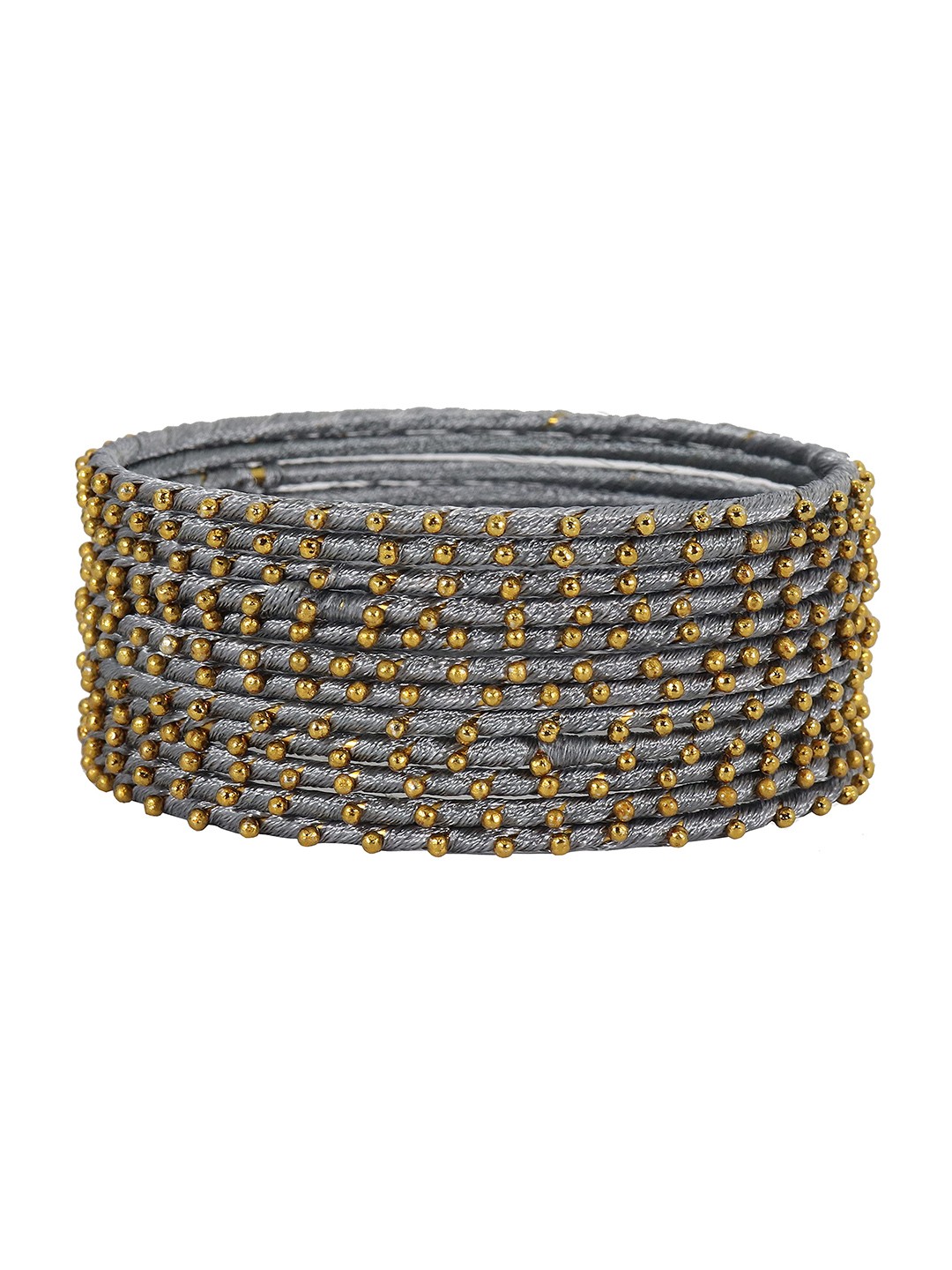 

ZULKA Set of 12 Metal with Silk Thread Ball Stone Bangle, Grey