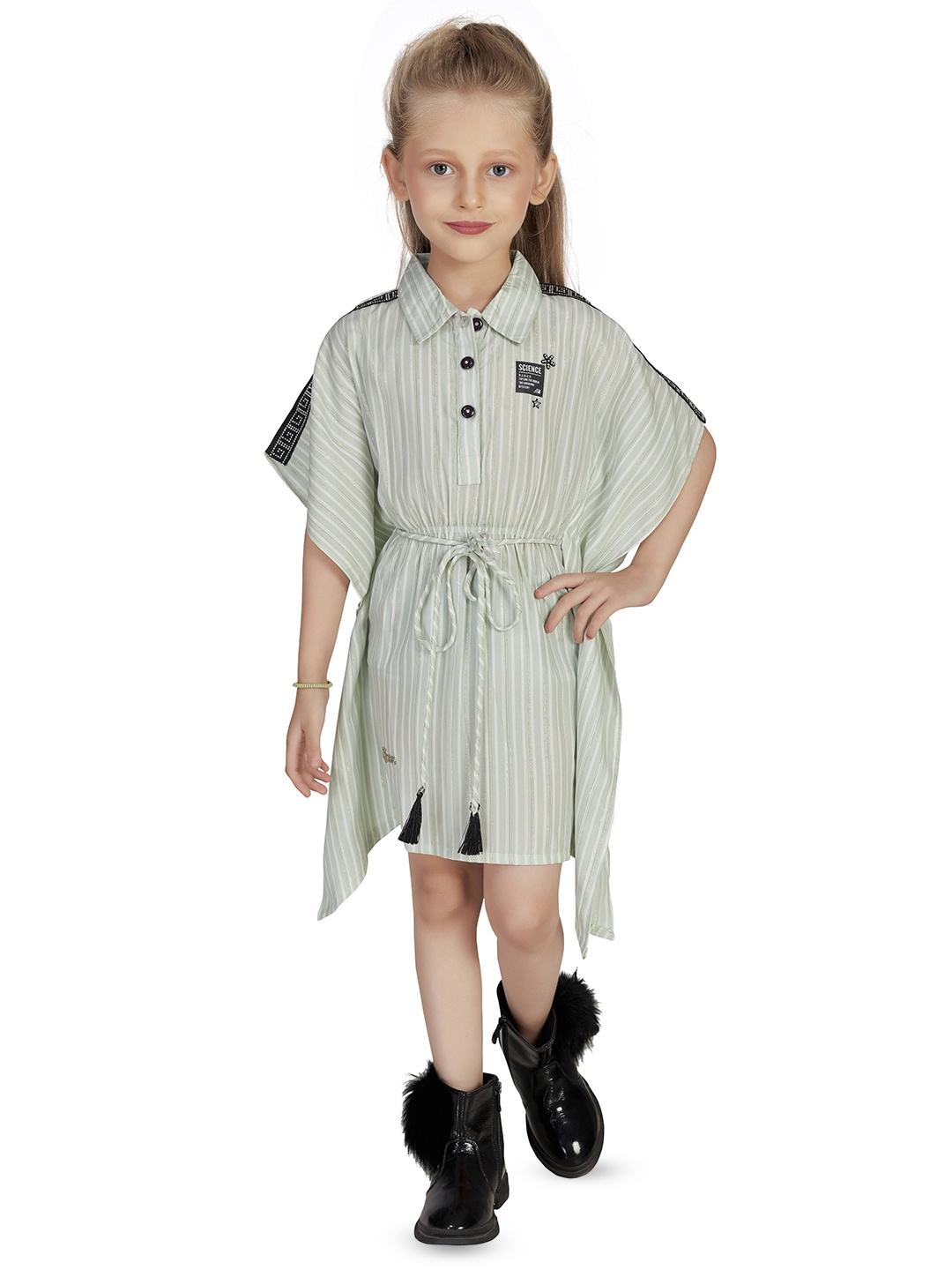 

Hunny Bunny Striped Kimono Sleeve Shirt Dress, Green