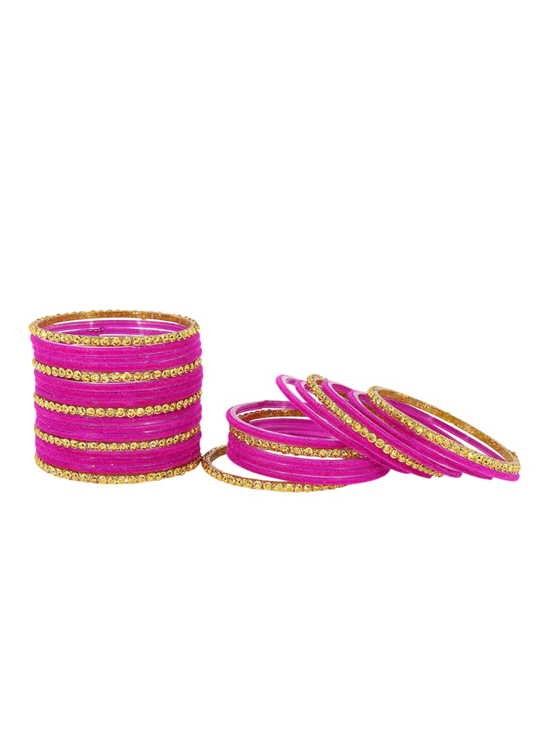 

ZULKA Set Of 34 Women Stone-Studded & Beaded Bangles, Gold