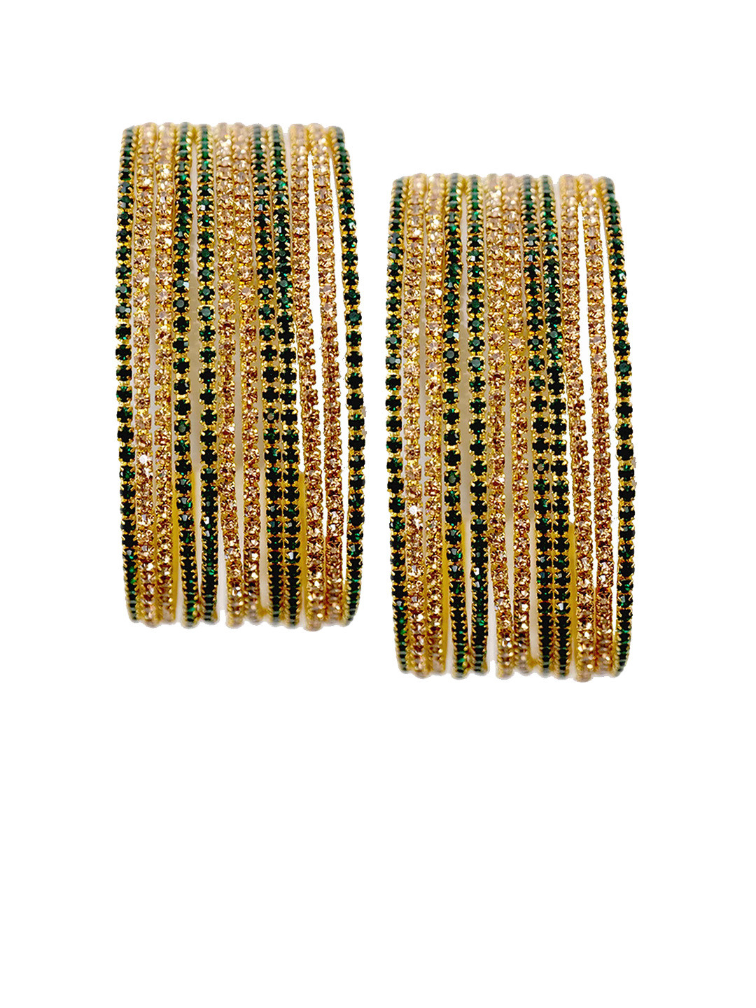 

ZULKA Set Of 24 Metal Base Zircon Gemstone Studded Bangles, Gold