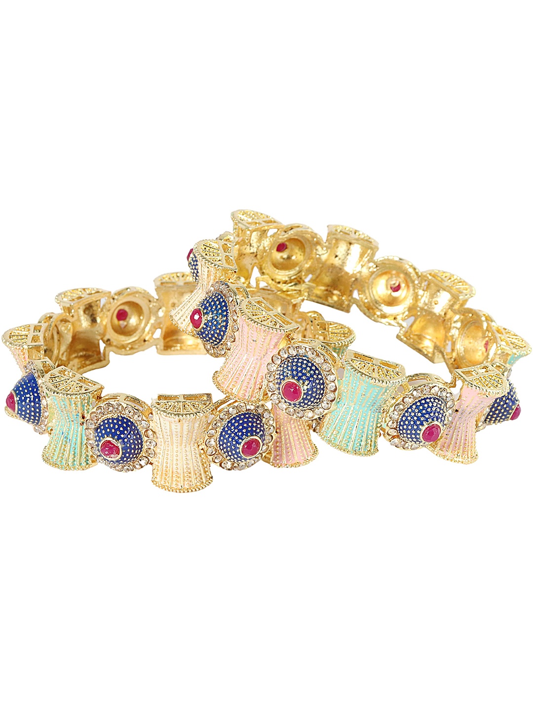 

ZULKA Set of 2 Golden Rajwadi Style Kangan with Zircon Diamond, Multi