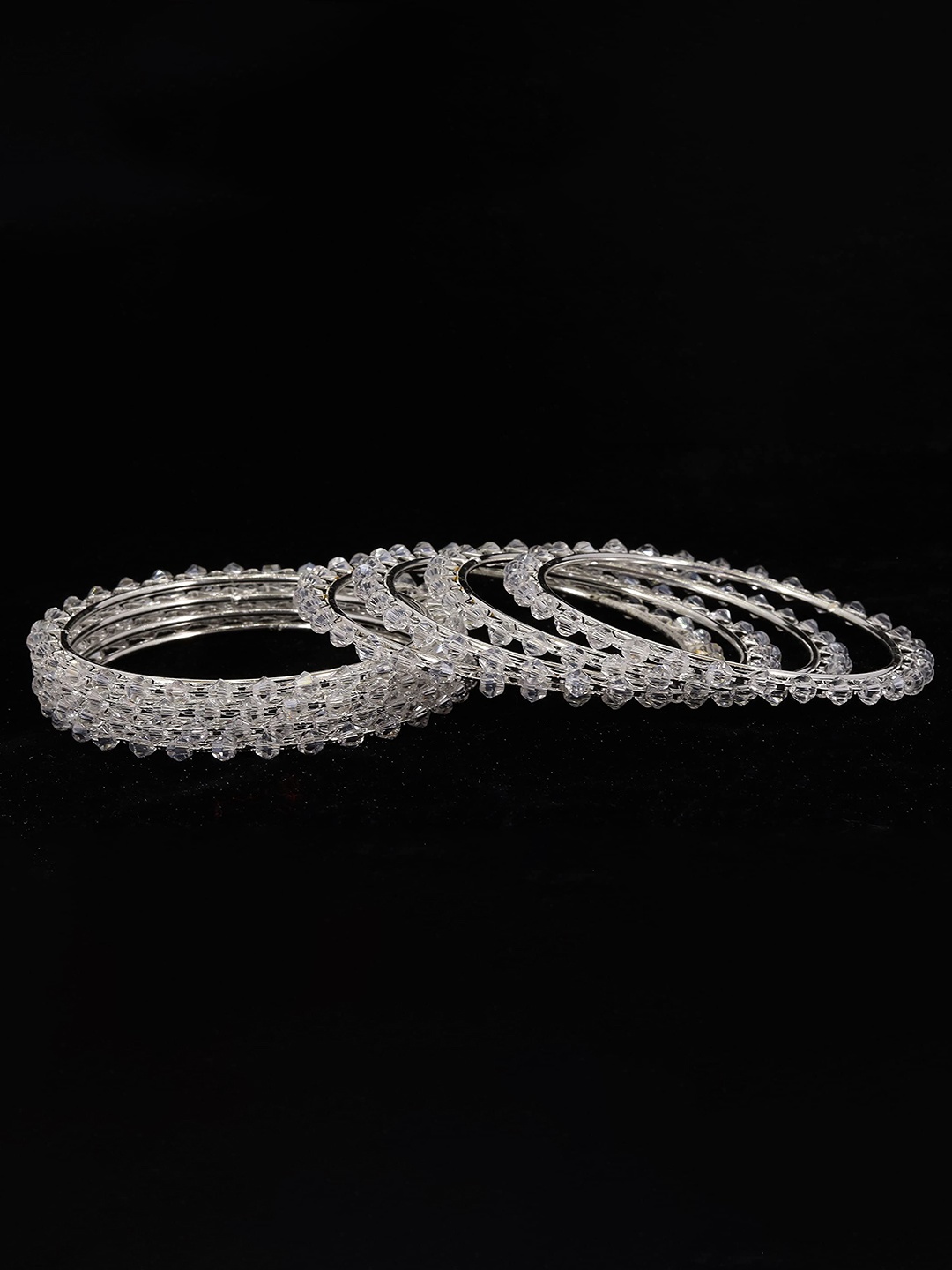 

ZULKA Set of 8 Pearls Studded Metal Bangles, Silver