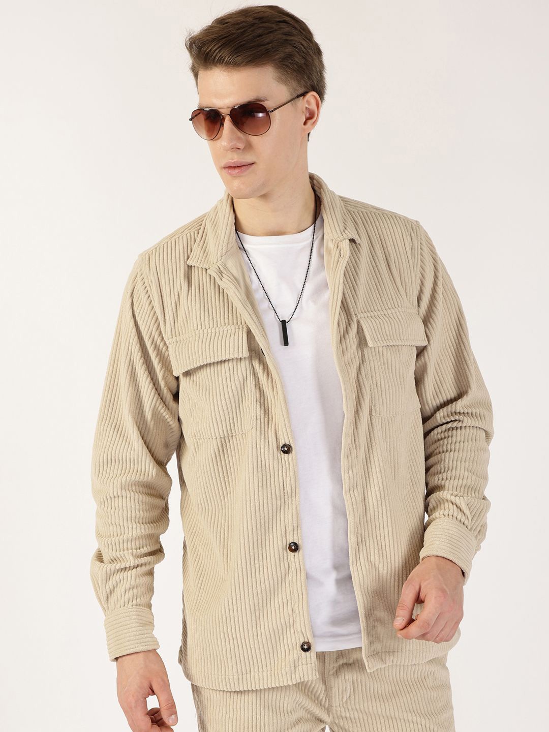 

Thomas Scott Men Premium Corduroy Casual Shirt, Beige