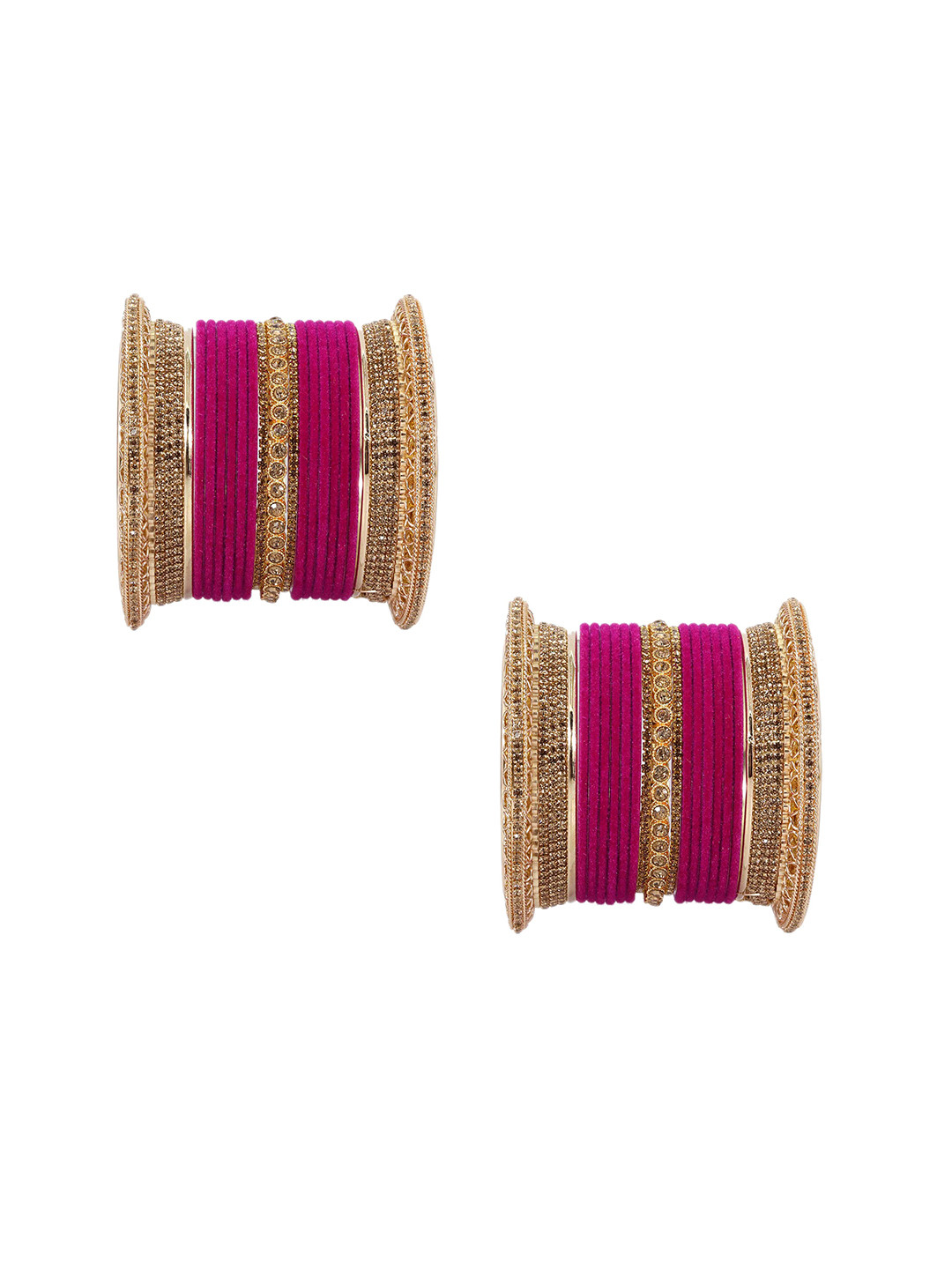 

ZULKA PAck of 34 Zircon Gemstone Studded Traditional Velvet Bangles, Pink
