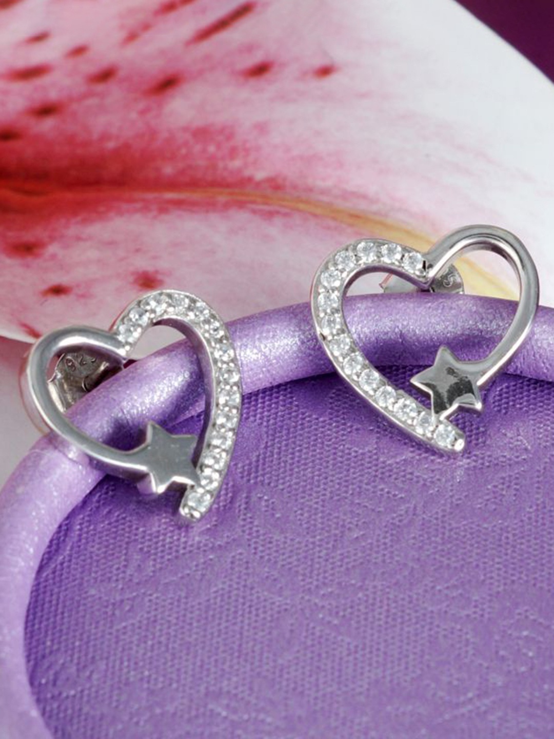 

Tuanz Silver Jewelry 925 Sterling Silver Rhodium-Plated Stone Studded Oxidised Studs