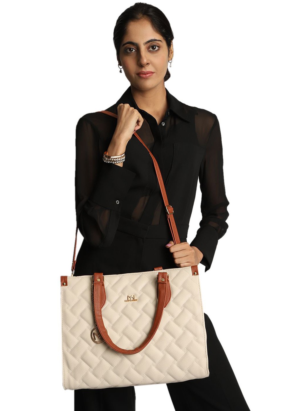 

MINI WESST Women Textured Structured Shoulder Bag, Beige