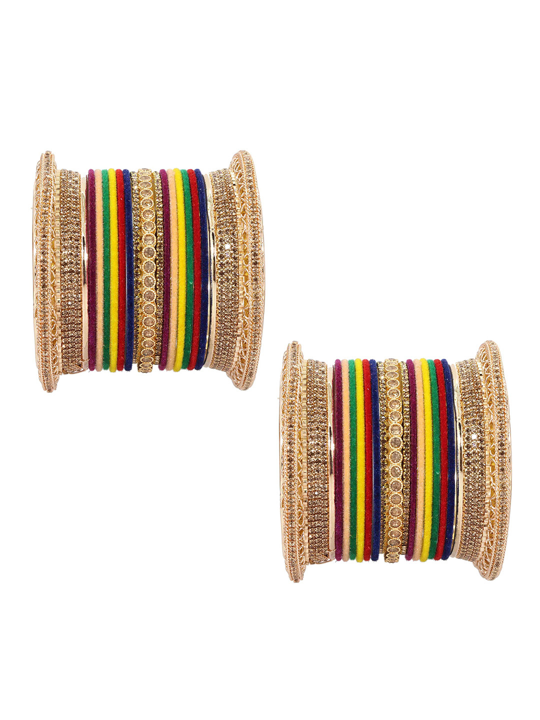 

ZULKA Set of 68 Metal with Zircon Gemstone and Velvet Studded Bangles, Gold