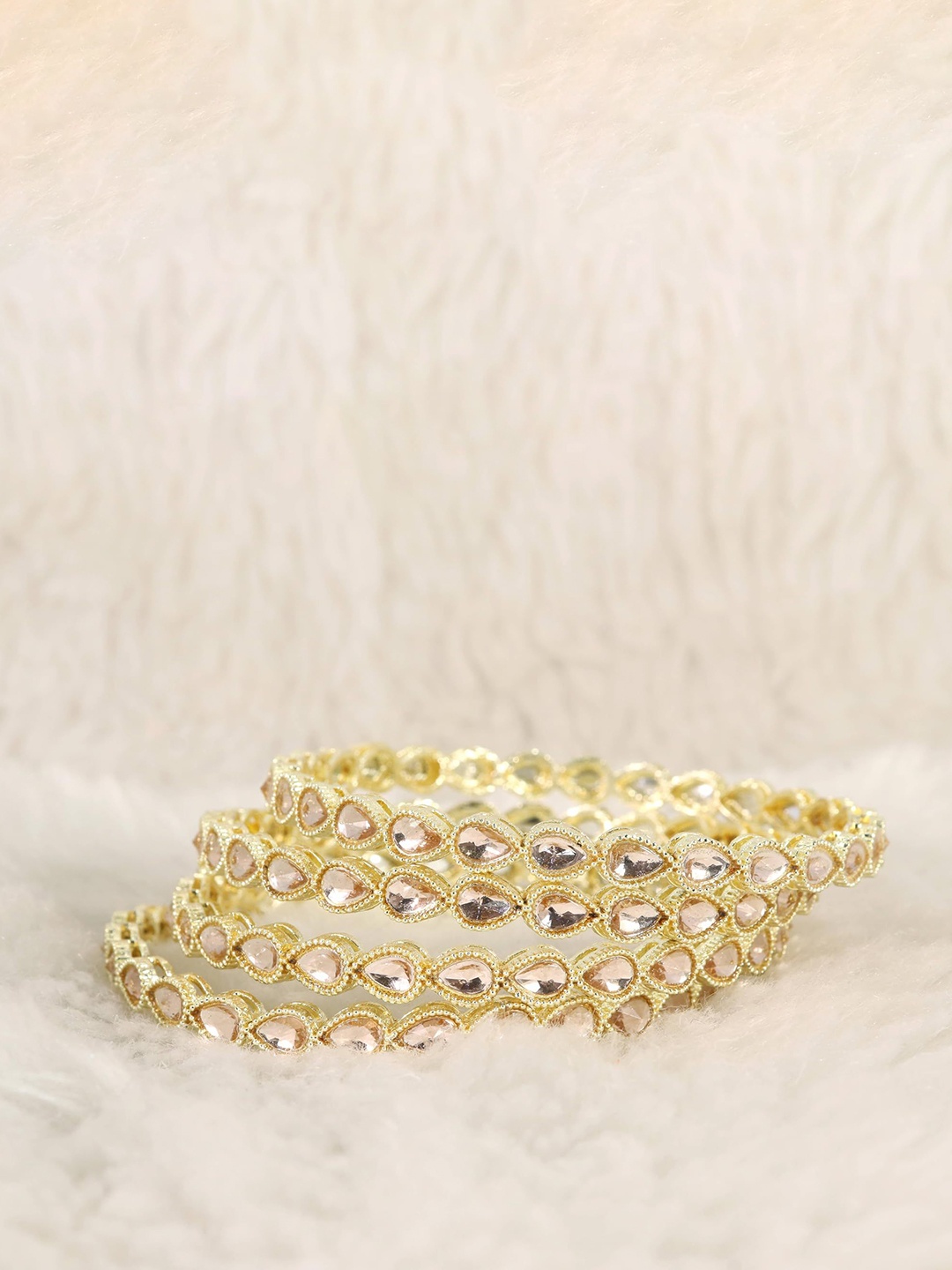 

ZULKA Set of 4 Women Kundan Work Metal Bangles, Gold