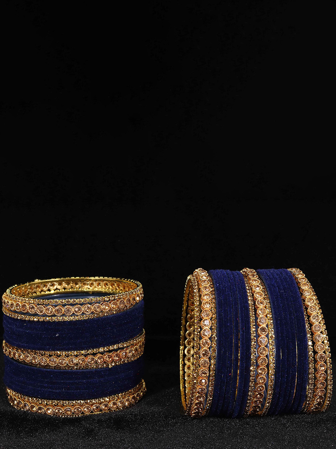 

ZULKA Set of 42 Non-Precious Metal with Base Metal Zircon Gemstone Studded Velvet Bangle, Purple
