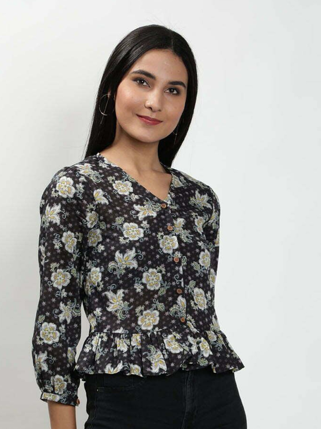 

THE BLACK LOVER Women Floral Print Cotton Top