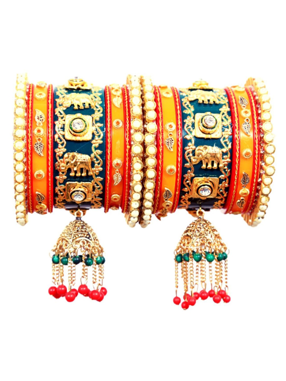 

Align Set Of 2 Gold-Plated Stones-Studded & Beaded Bangles, Cream
