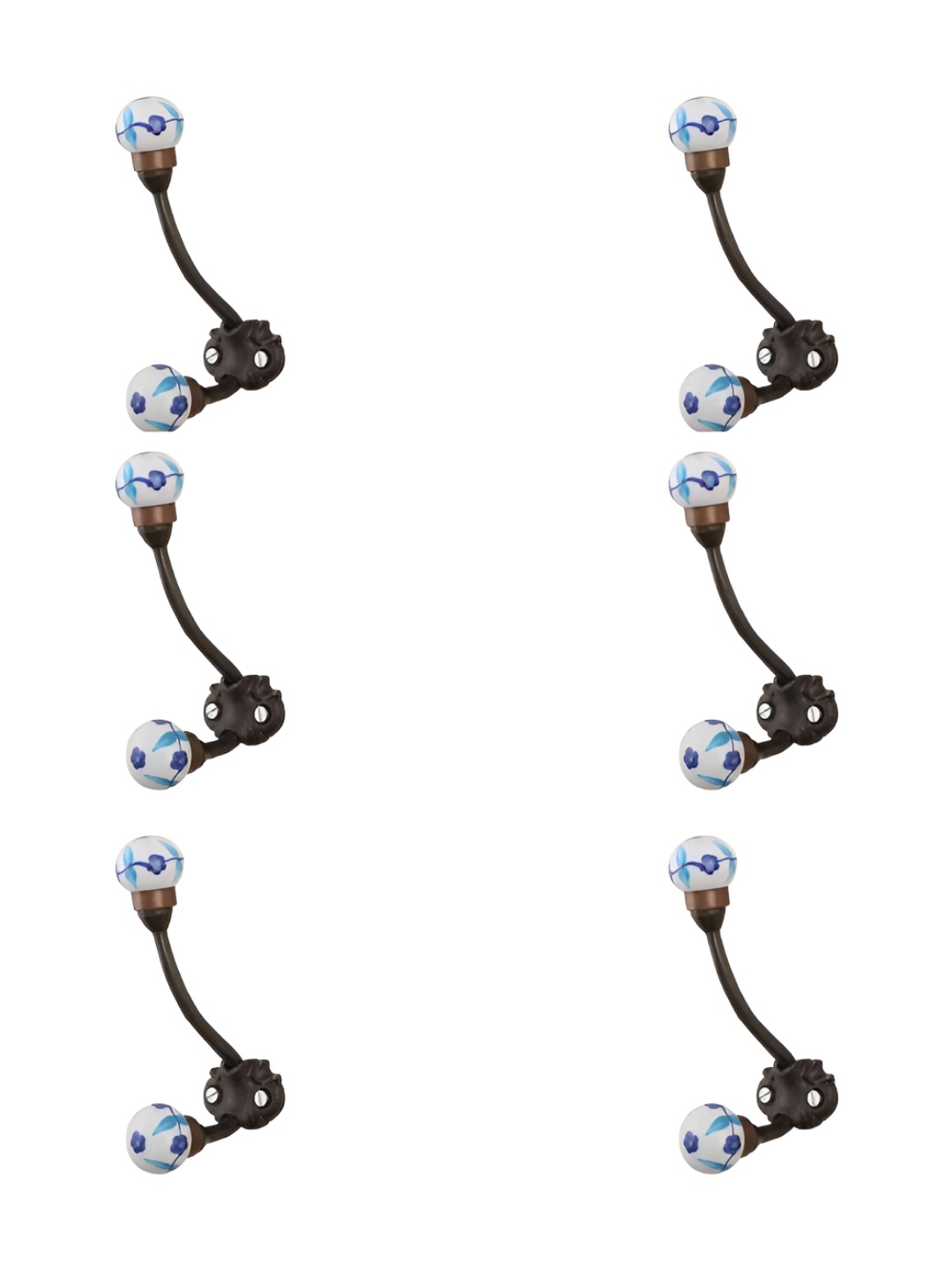 

IndianShelf White & Blue 6 Pieces Floral Printed Ceramic Wall Hooks