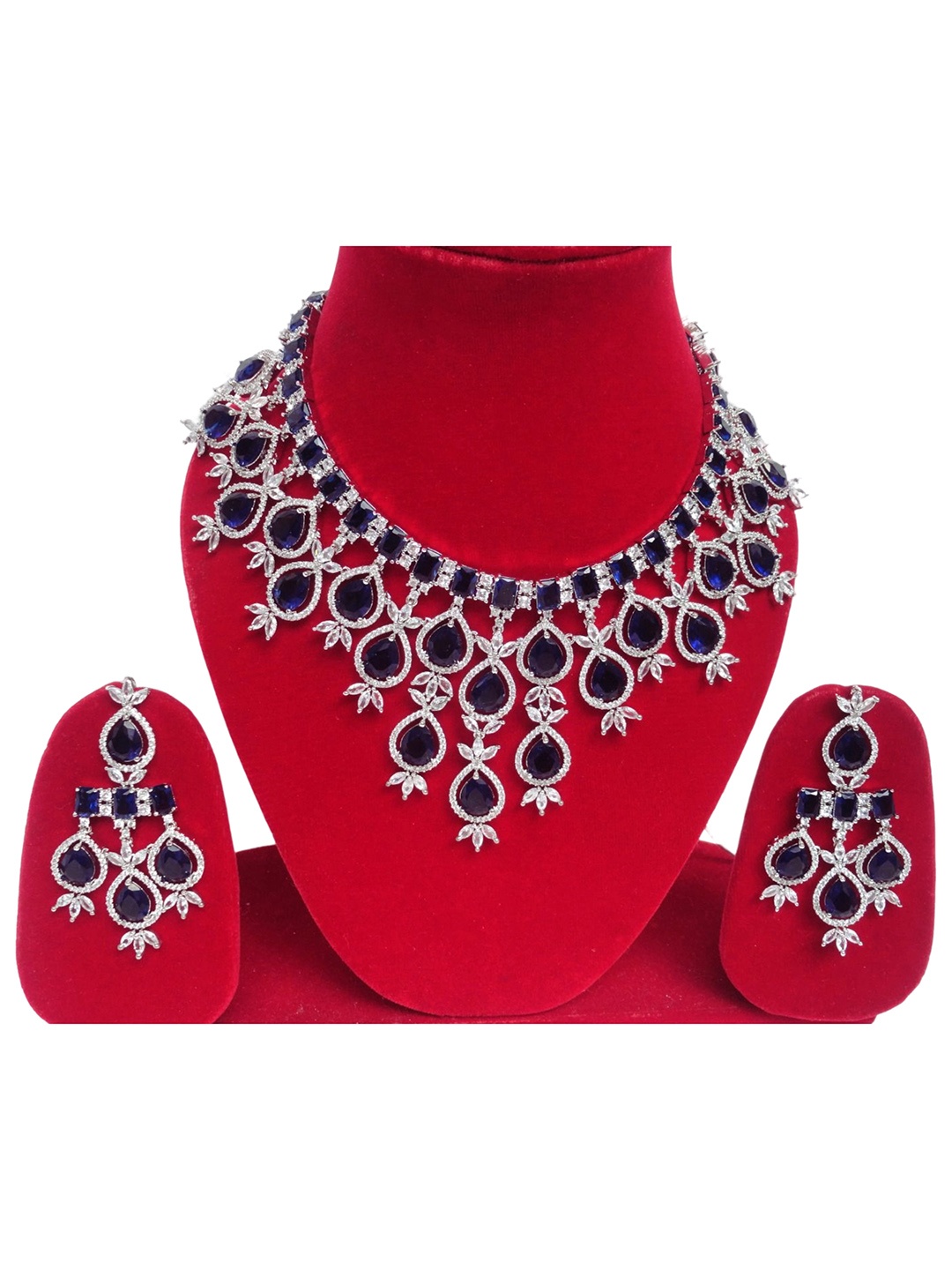 

SUNHARI AD Stone Studded Necklace & Earrings, Silver