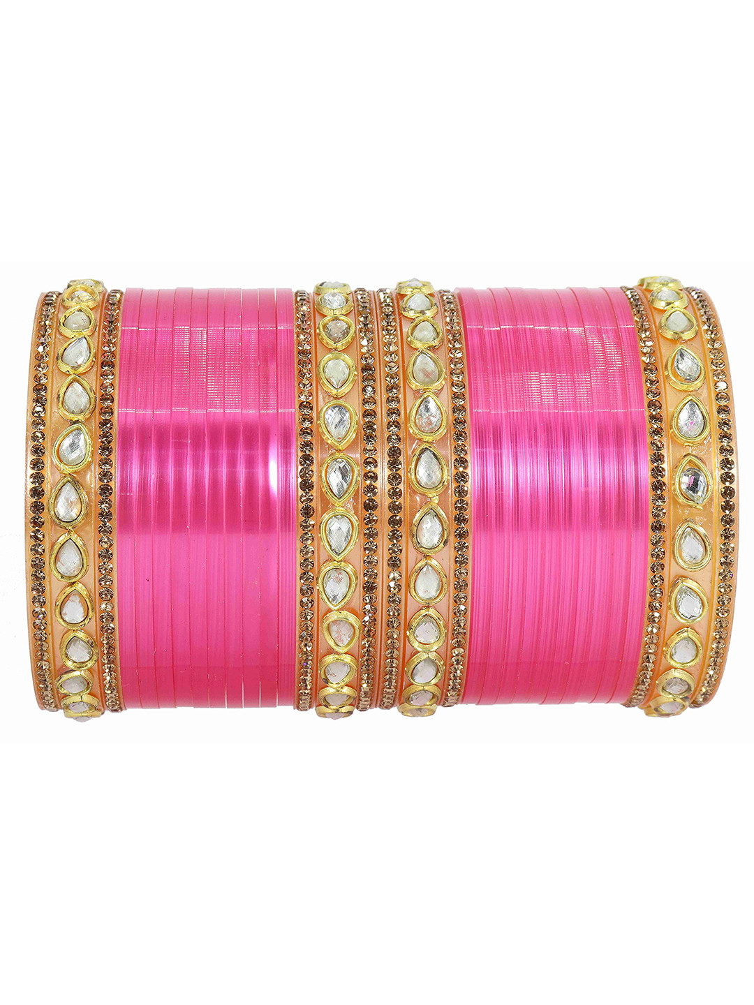 

ZULKA Set of 32 Acrylic (Plastic) with Oval Beads Or Zircon Gemstone Studded worked Short Chuda, Red