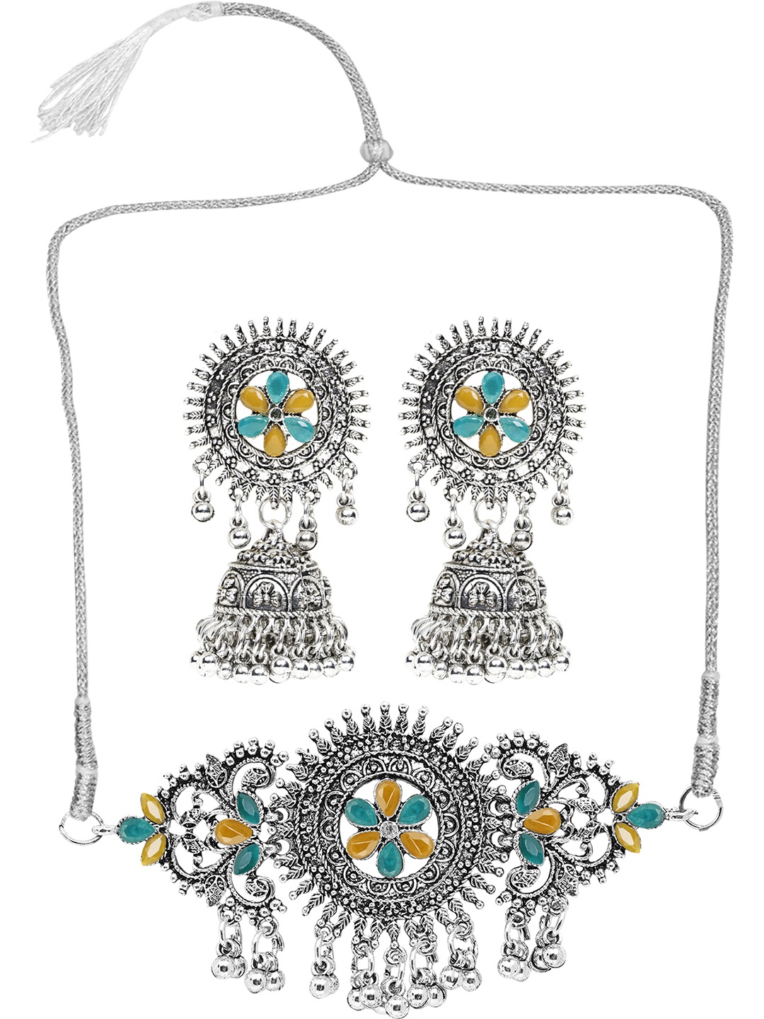 

SUNHARI Stone-Studded Jewellery Set, Silver