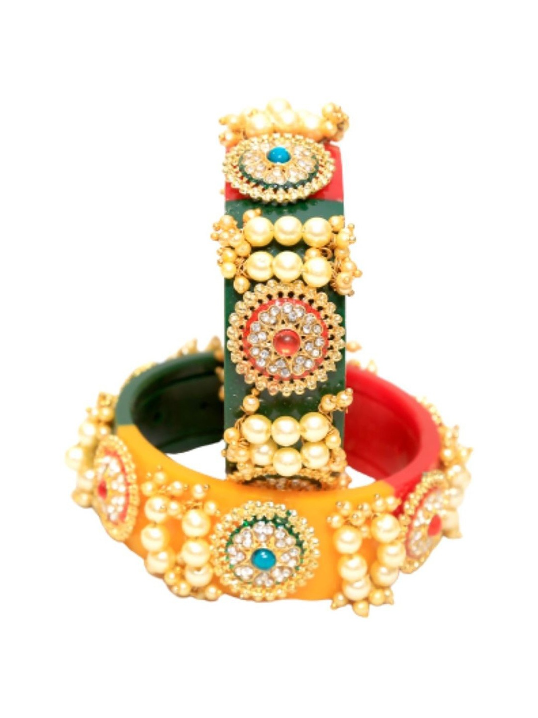 

Align Set Of 2 Gold Plated Stone Studded & Beaded Bangles
