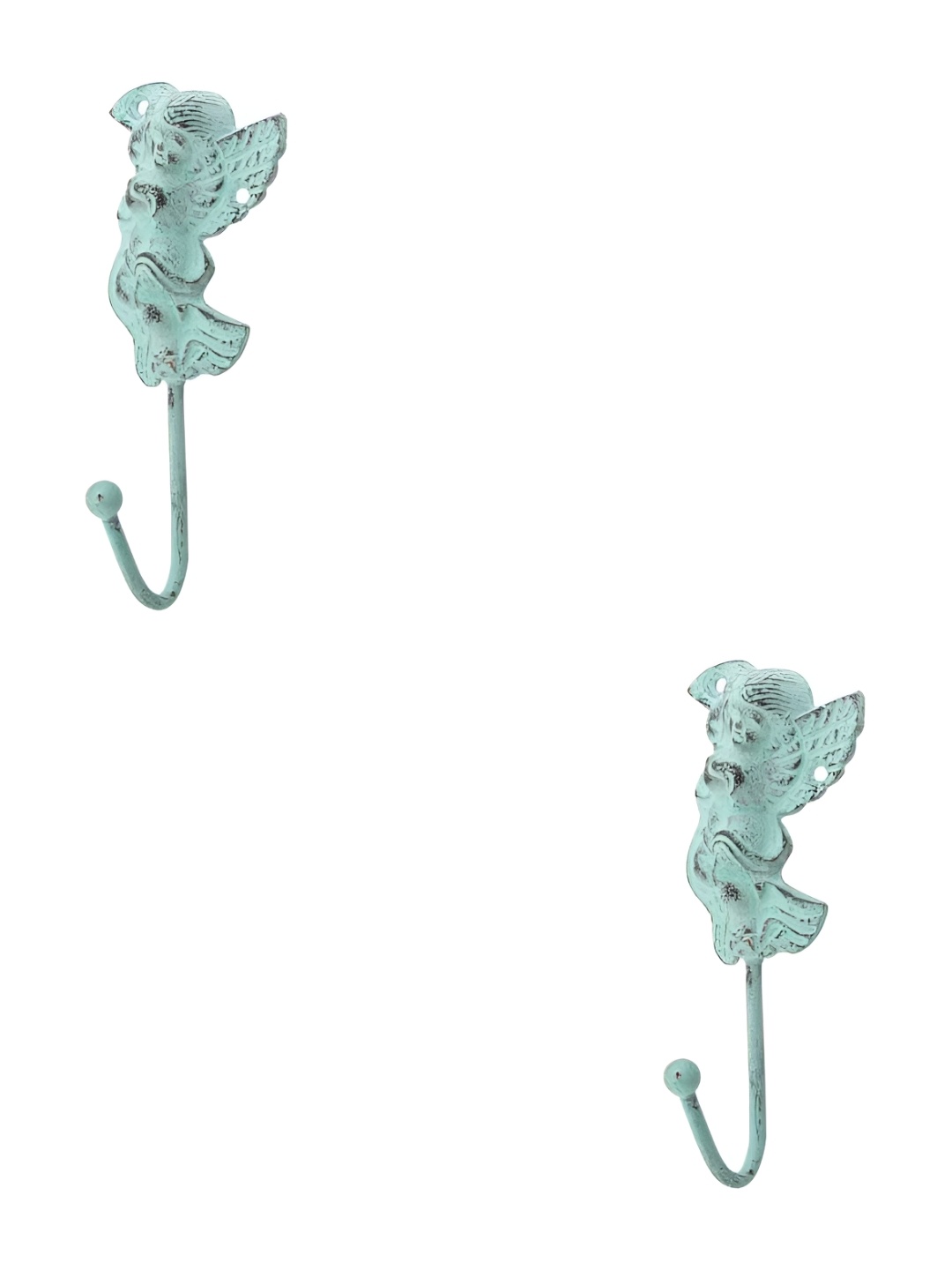 

IndianShelf Blue & Grey 2 Pieces Angel Textured Iron Wall Hooks, Green
