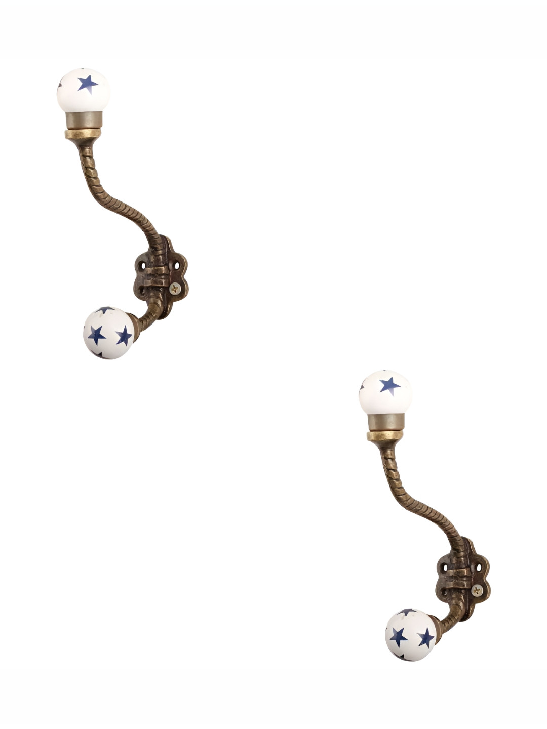 

IndianShelf Blue & White 2 Pieces Ceramic Star Floral Wall Hooks