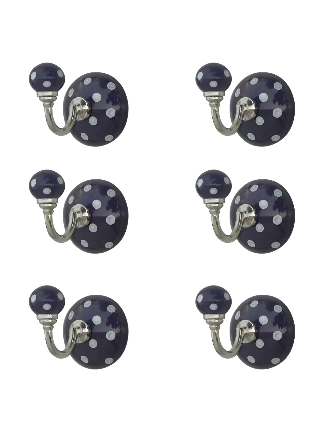 

IndianShelf Purple & White 6 Pcs Dotted Printed Ceramic Wall Hooks