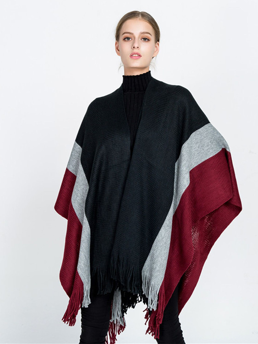 

LULU & SKY Women Striped Shrug, Black