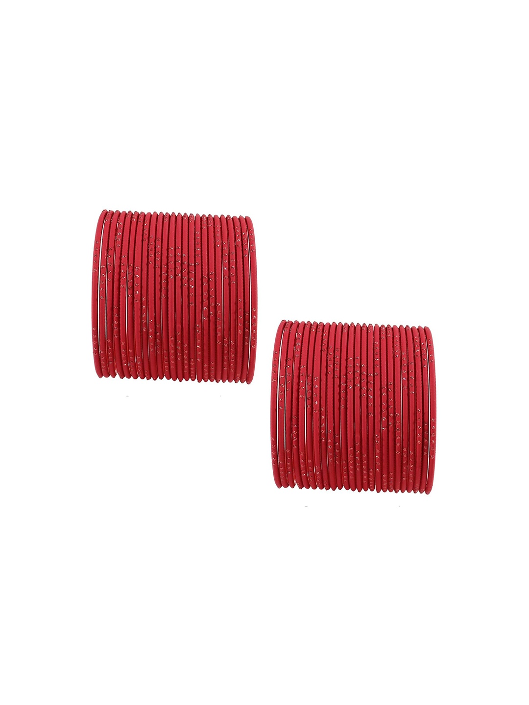 

ZULKA Set of 48 Metal with Glitter Polka Dots & Cutting Design Stylish Bangles, Red