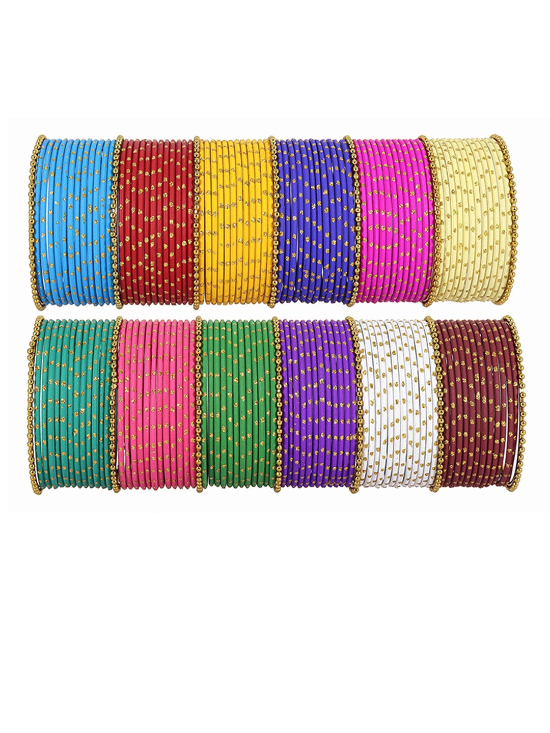 

ZULKA Set of 158 Metal Zari Pattern and Ball Chain Linked Bangles, Multi
