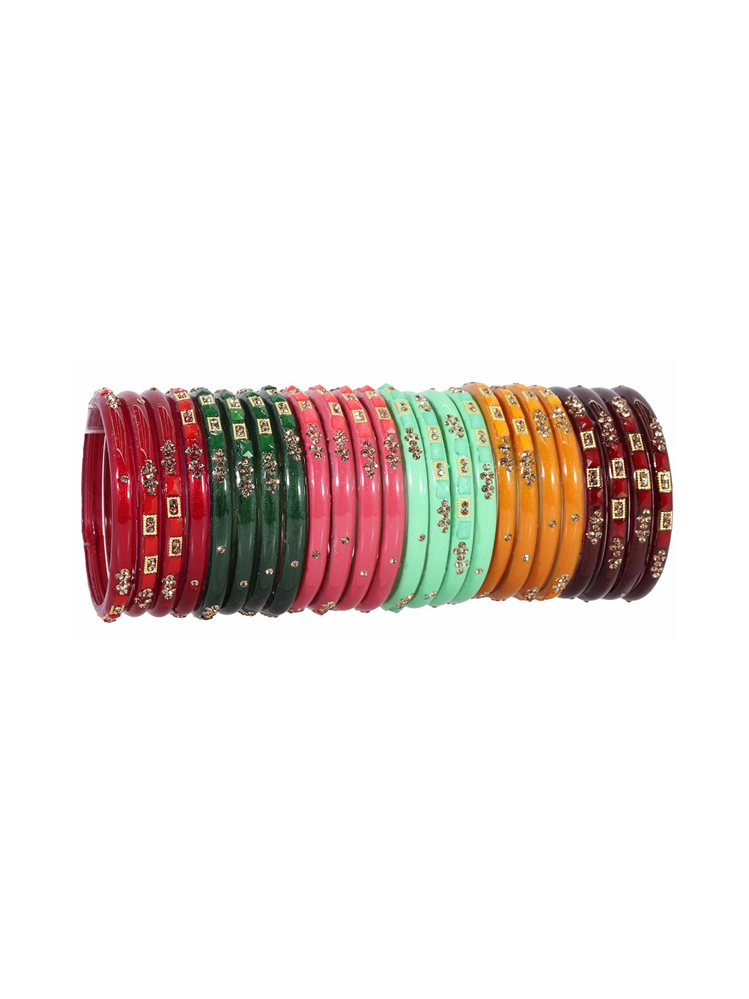 

ZULKA Set of 24 Zircon Stone & Beads Glass Kada Bangles, Multi