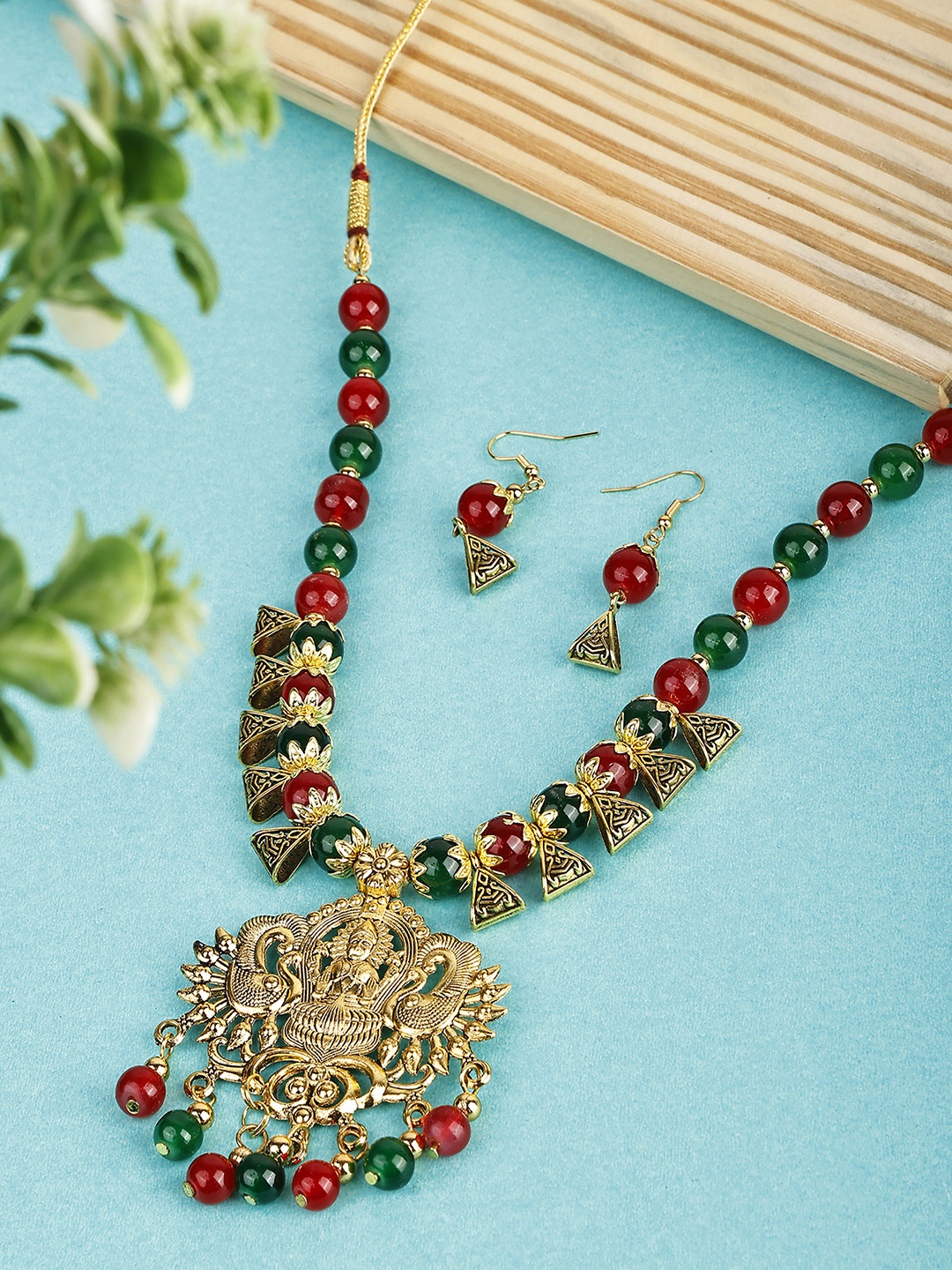 

SUNHARI Beaded Lakshmi Goddess Jewellery Set, Gold