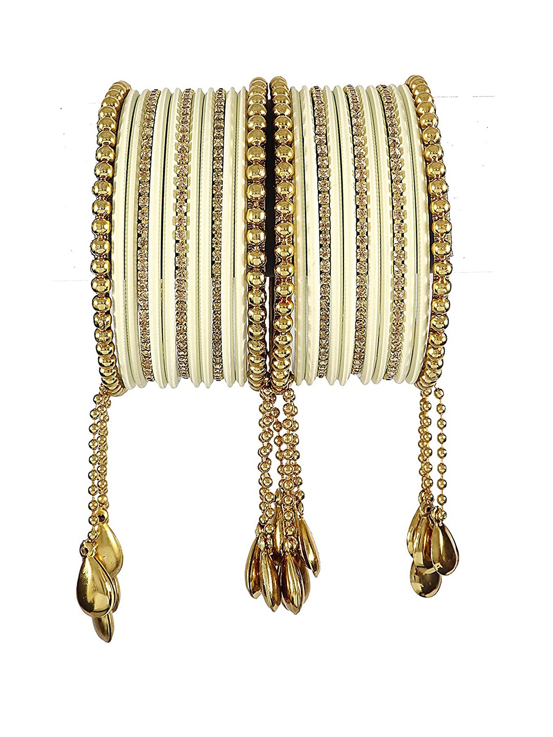 

ZULKA Set Of 26 Metal Zircon Gemstone Latkan Bangles, Gold