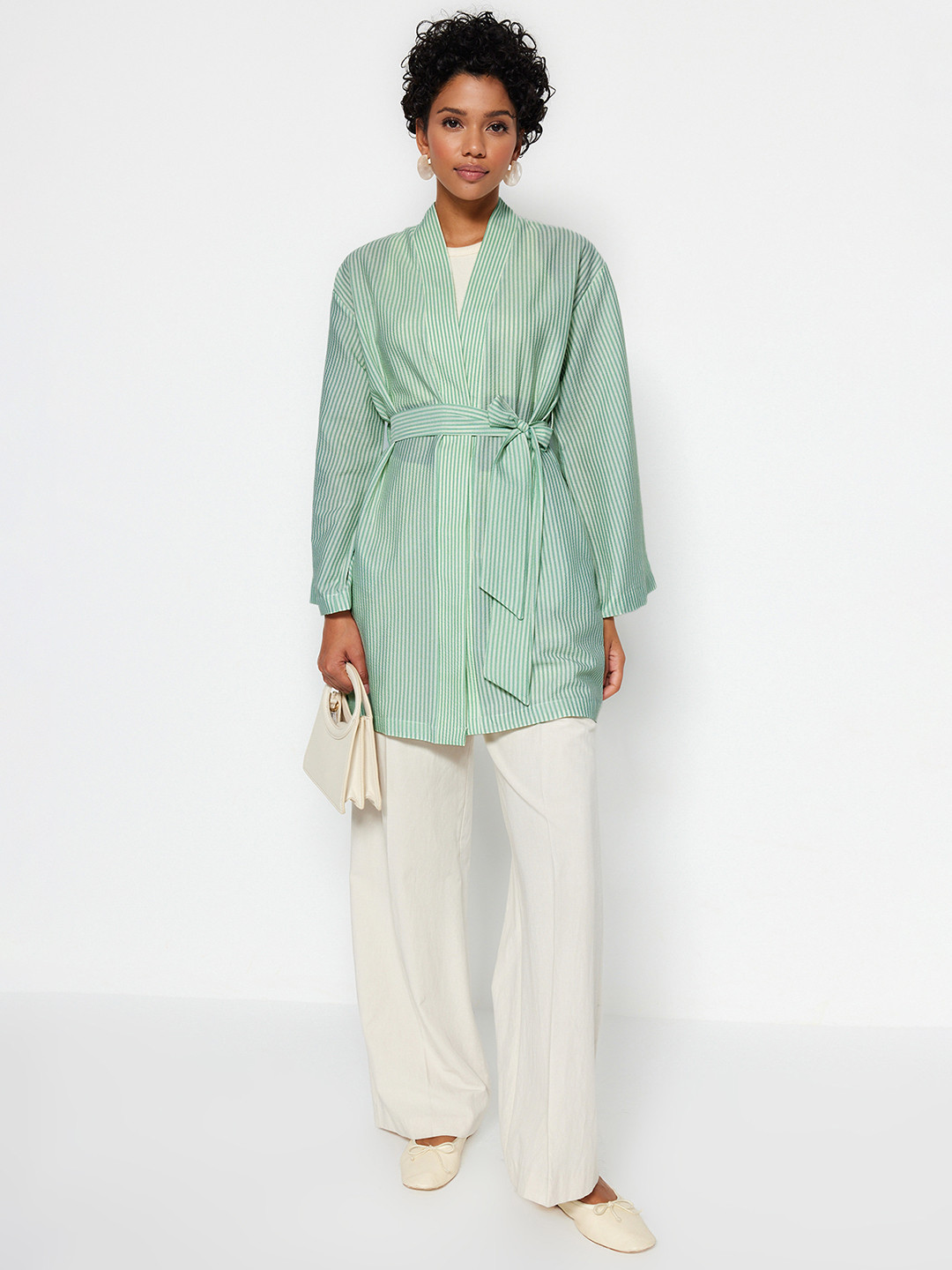 

Trendyol V-Neck Striped Casual Robe, Green
