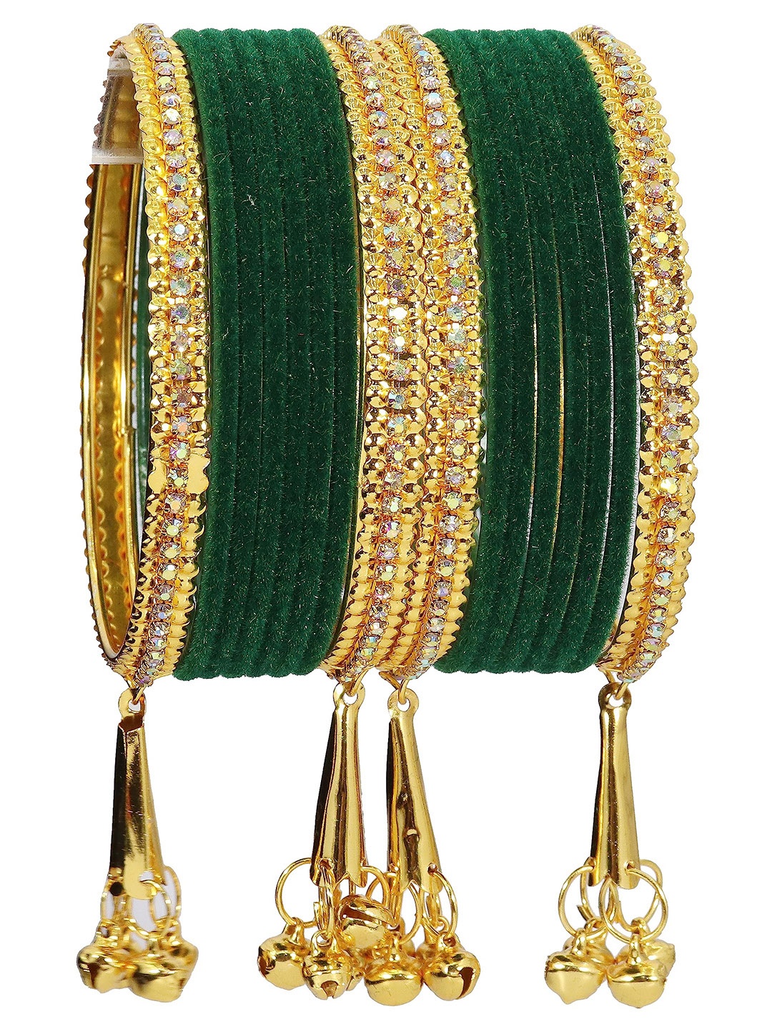 

ZULKA Set of 16 Metal with Zircon Gemstone and Velvet Studded Latkan Bangles, Purple