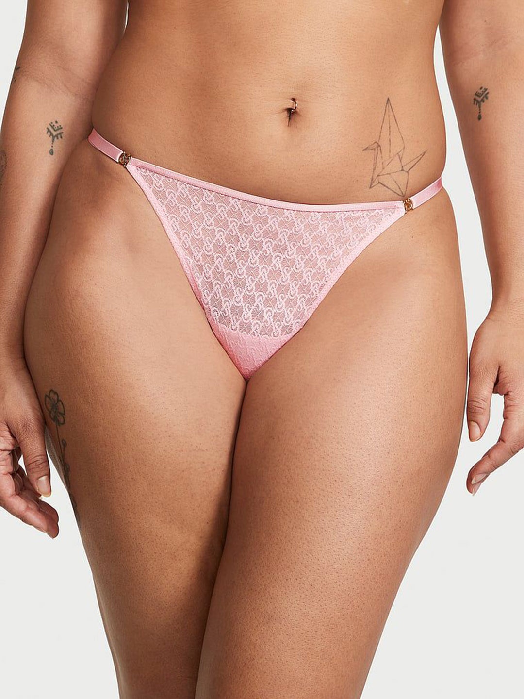 

Victoria's Secret Lace Adjustable String Low-Rise Thong Brief, Pink