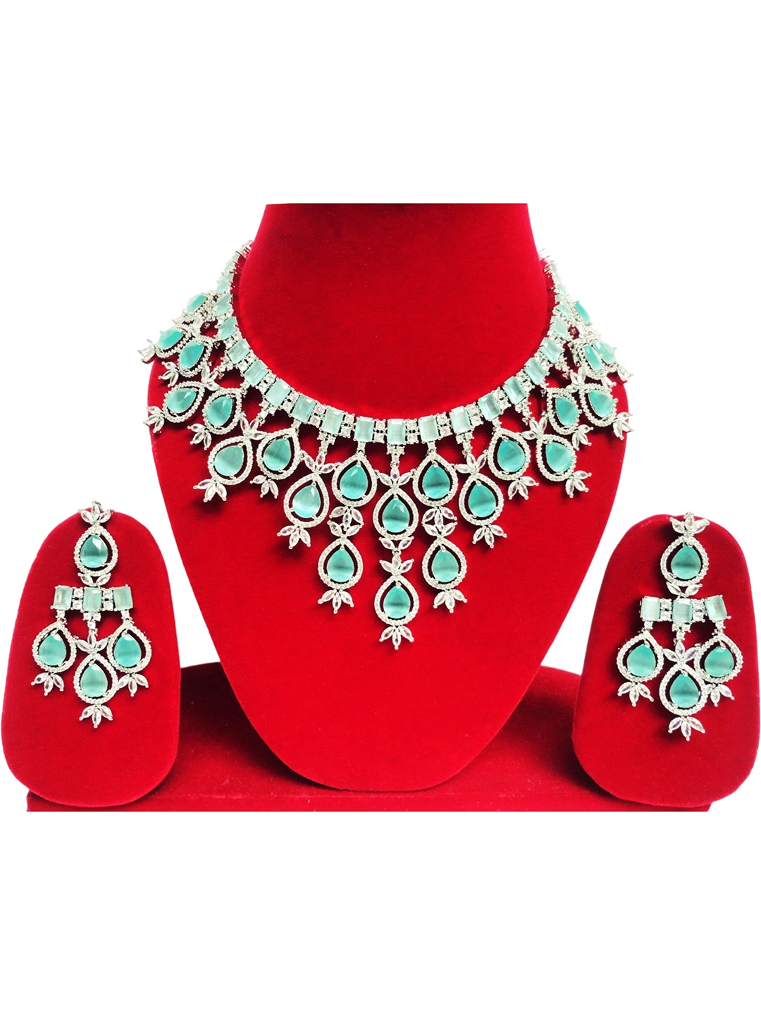 

SUNHARI Silver-Plated Stone Studded Necklace and Earrings