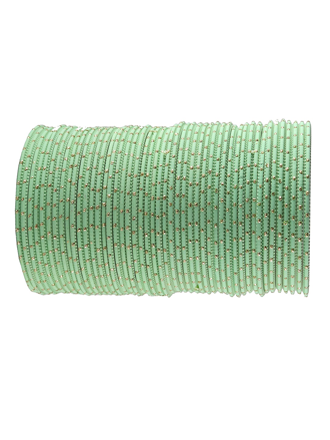 

ZULKA Set of 48 Traditional Plain Metal with Polka Dots Bangles, Sea green