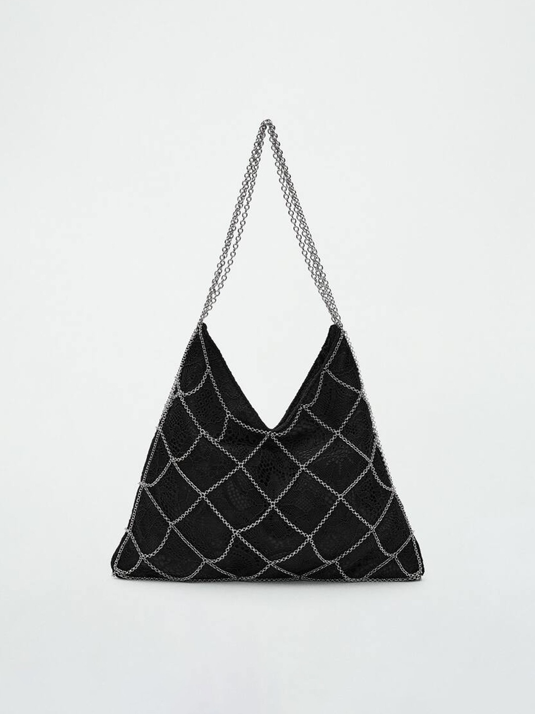 

MANGO Mesh Structured Handheld Bag With Chain Detail, Black