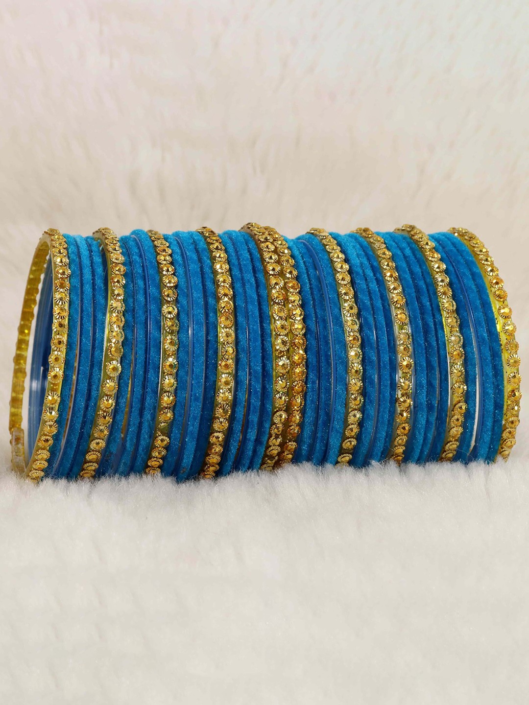 

Set of 24 Non-Precious Metal Base Zircon Gemstone Studded Ballchain Linked Bangles, Gold