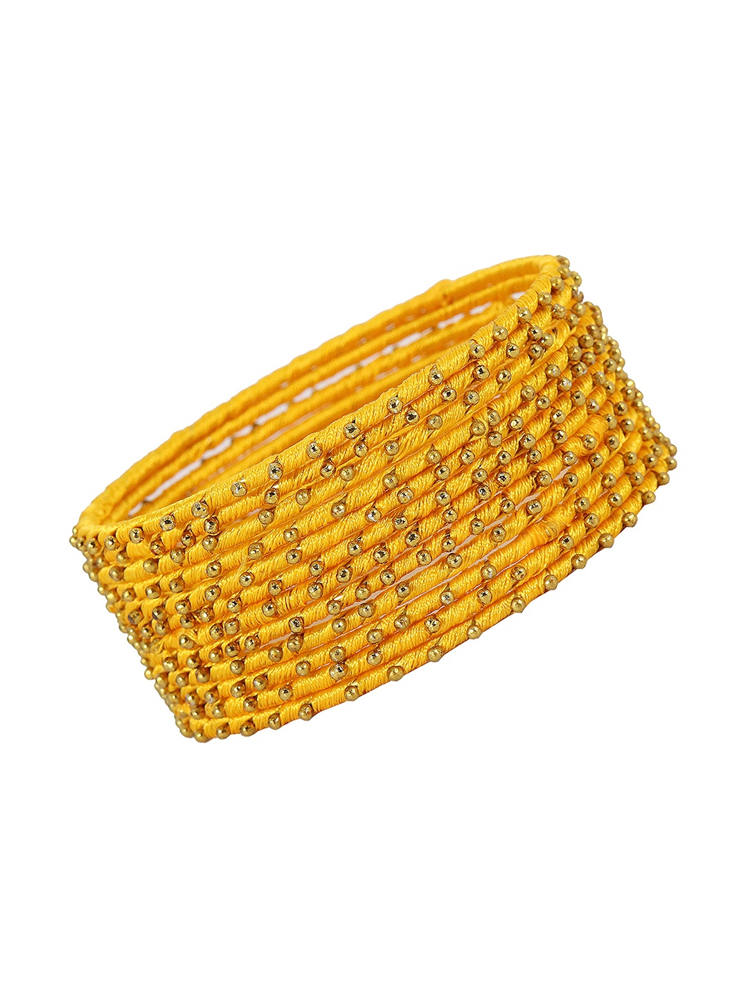 

ZULKA Set of 12 Metal with Silk thread Ball stone Bangles, Yellow