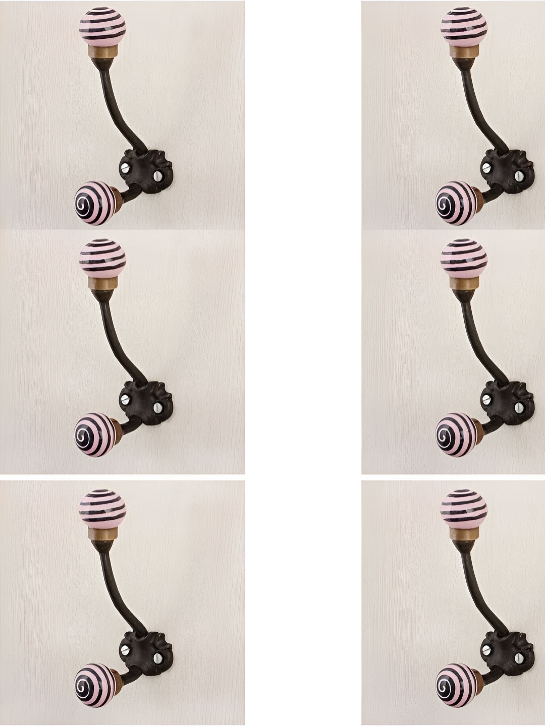

IndianShelf Pink & Brown 6 Pieces Printed Ceramic Wall Hooks