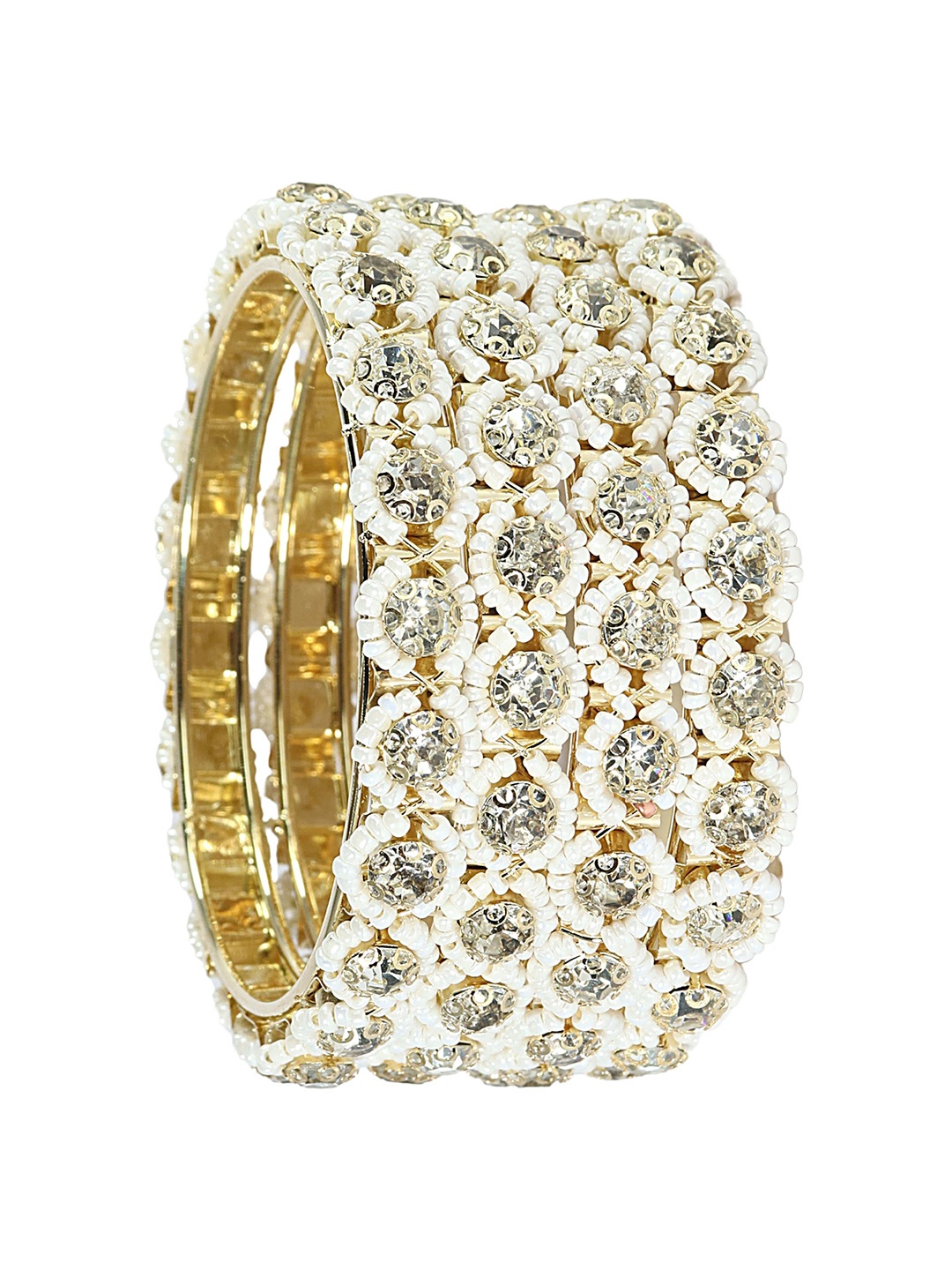 

ZULKA Set Of 4 Gold-Plated AD & CZ-Studded Bangles