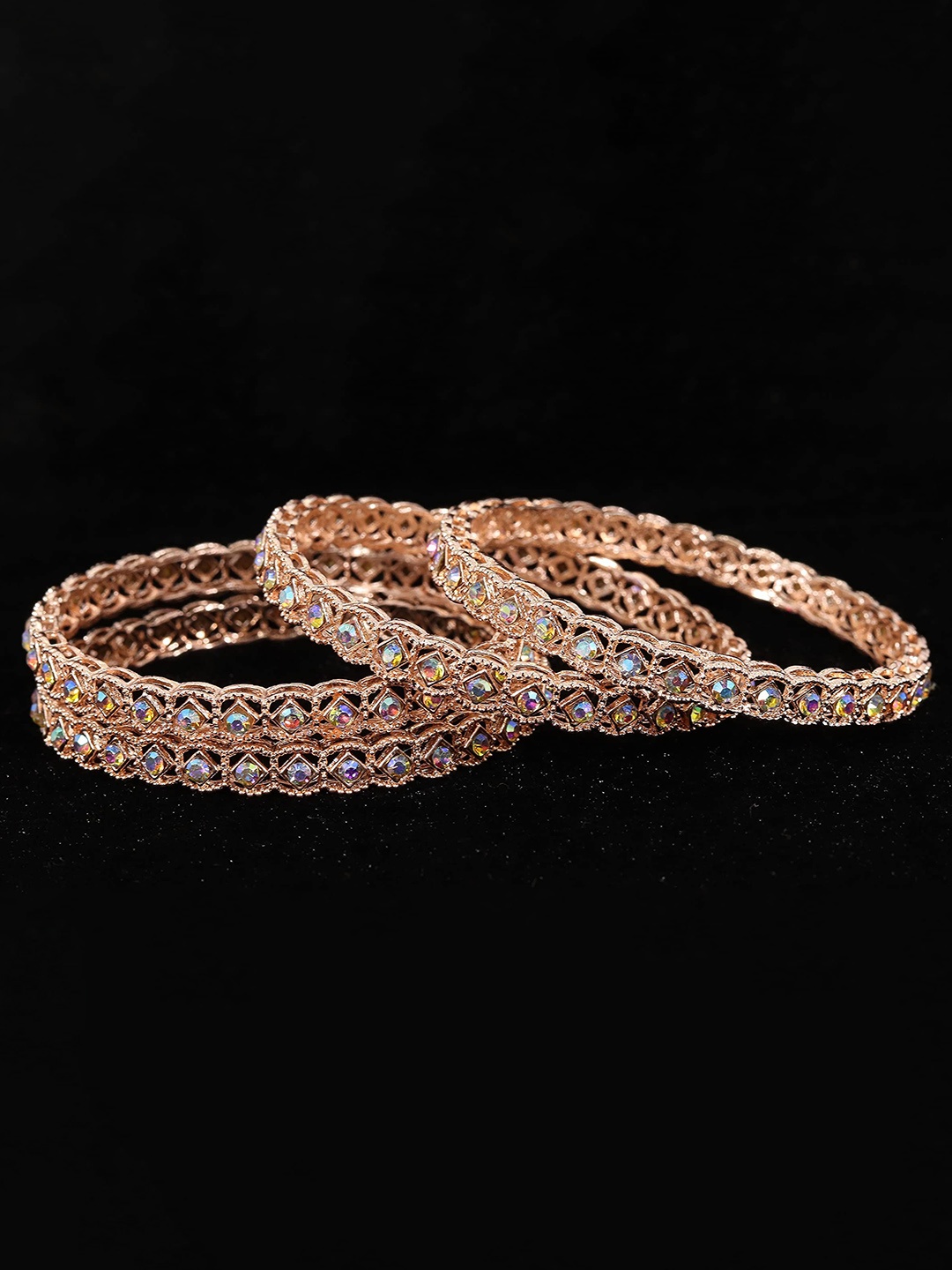 

ZULKA Set of 4 Premium Metal with Zircon Gemstone Kada Bangles, Rose gold