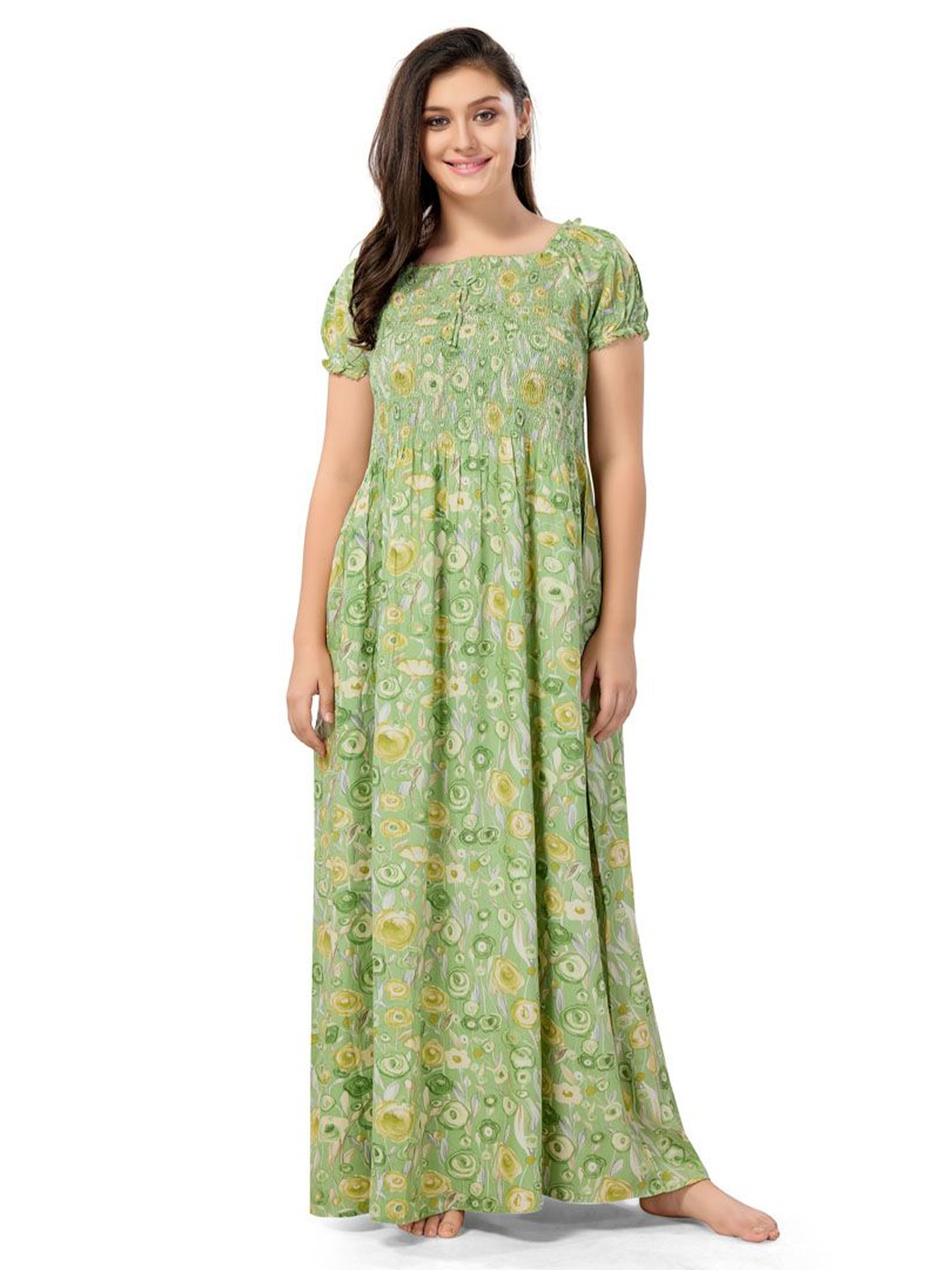 

Soulemo Women Floral Printed Maxi Nightdress, Green
