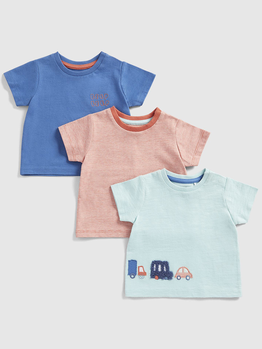 

mothercare Boys Pack Of 3 Solid Round Neck Cotton T-shirts, Blue