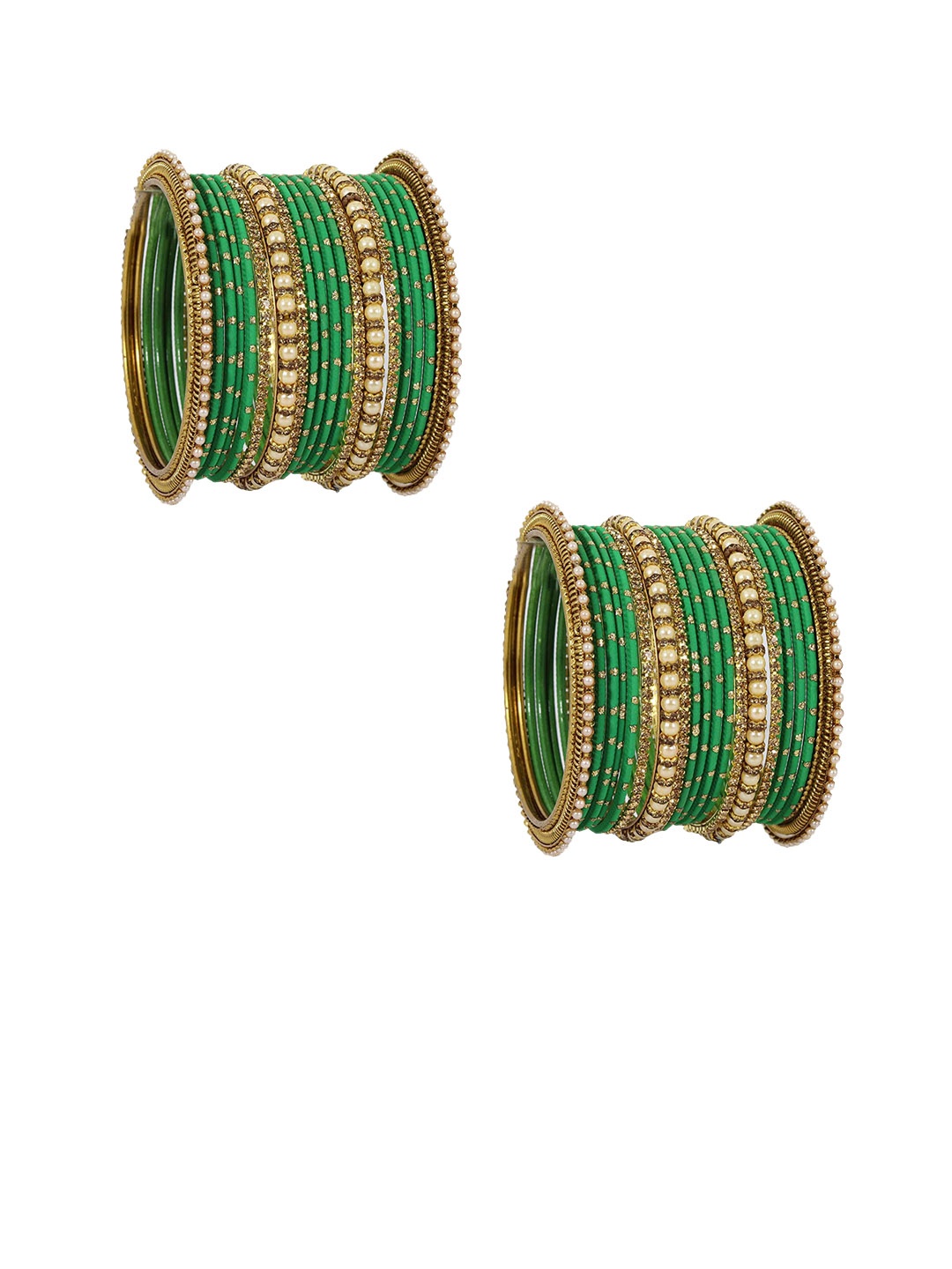 

ZULKA Set of 40 Zircon Stone & Beads Studded Bangles, Green