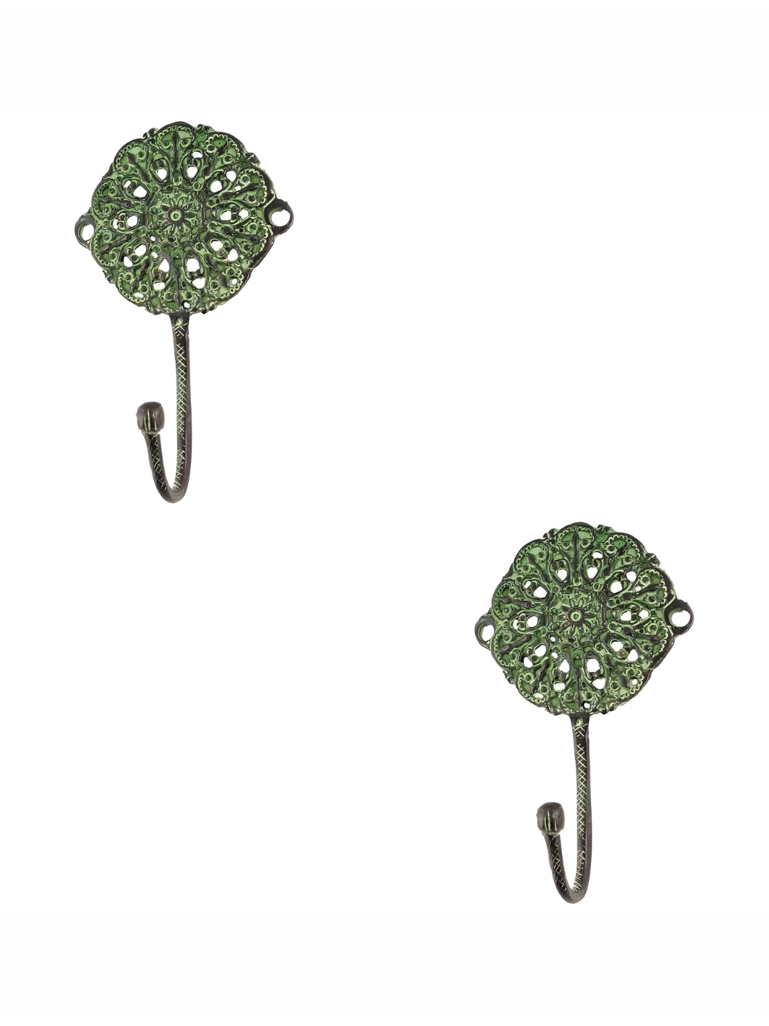 

IndianShelf Green & Grey 2 Pieces Textured Brass Wall Hooks