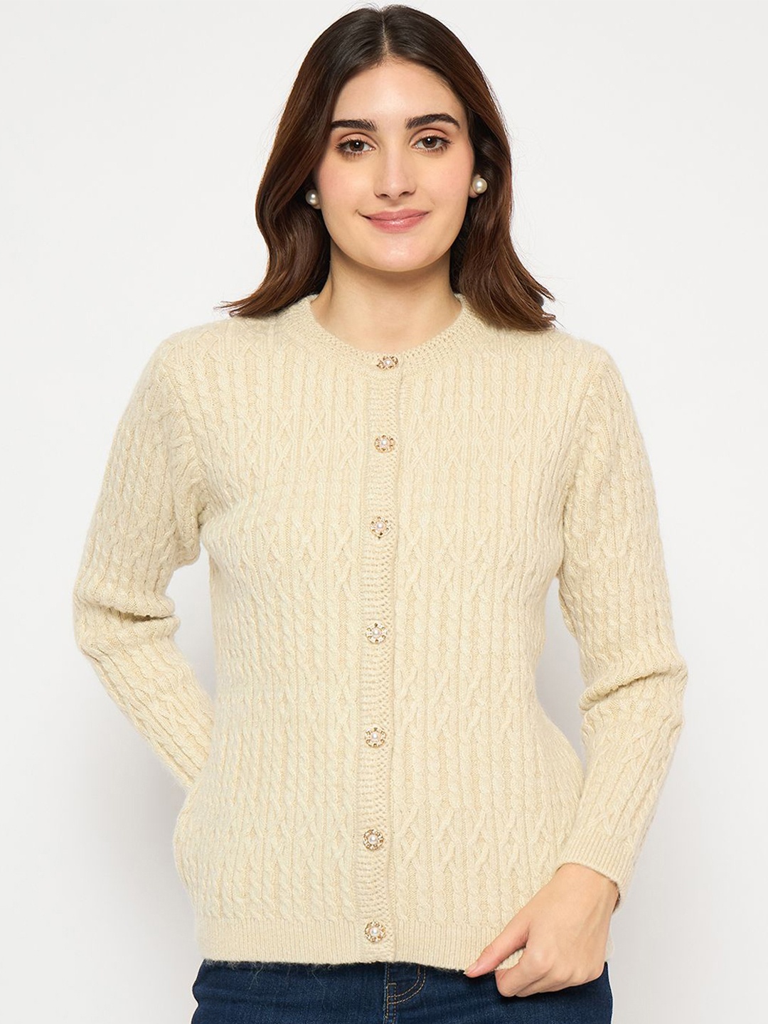 

Madame Women Cable Knit Cardigan, Beige