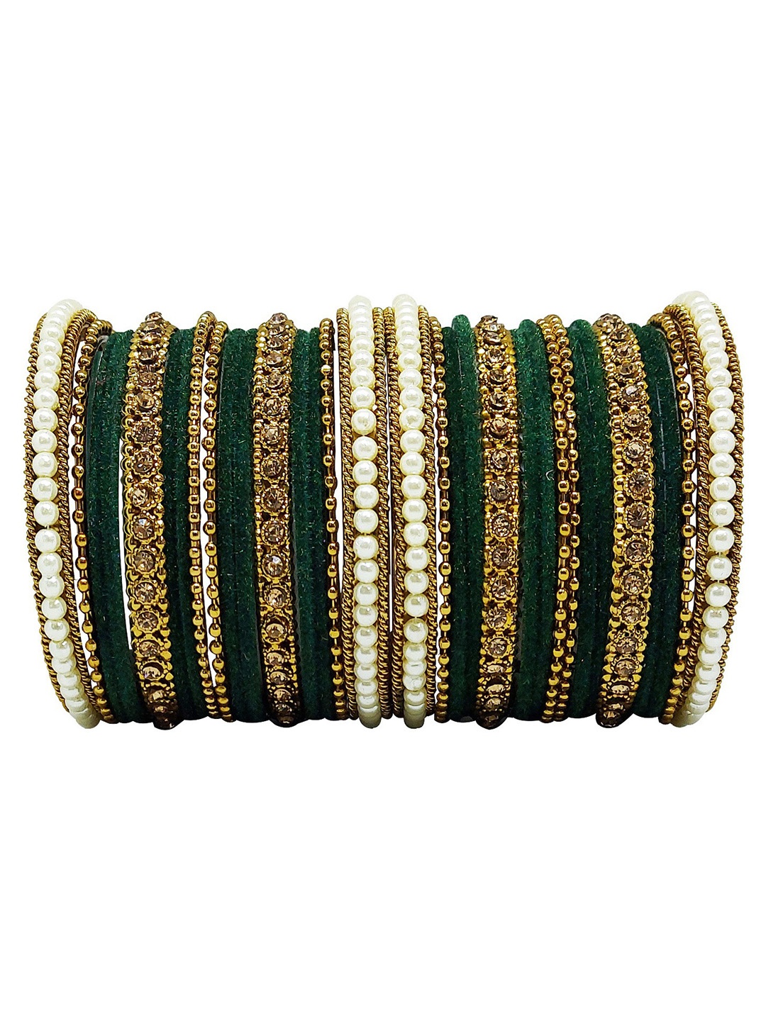 

CHRISHAN Set Of 32 Stone-Studded Bangles, Gold