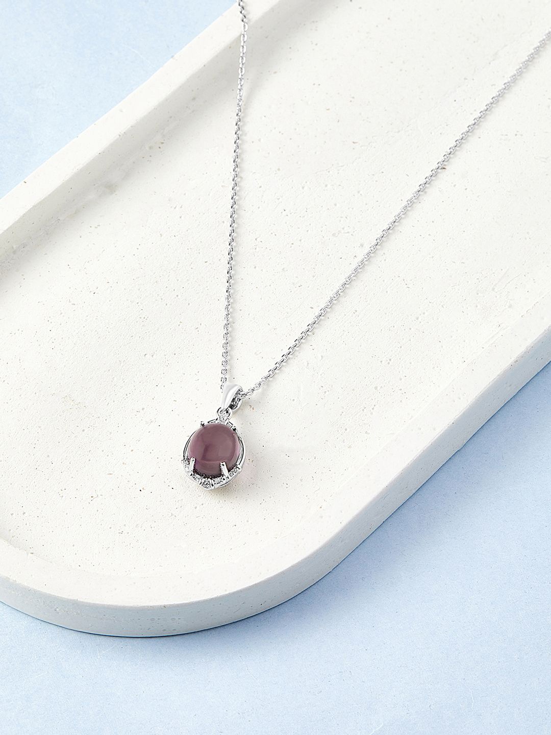 

Mia by Tanishq Glossy Glam 925 Sterling Silver-Plated Cubic Zirconia Pendant & Chain