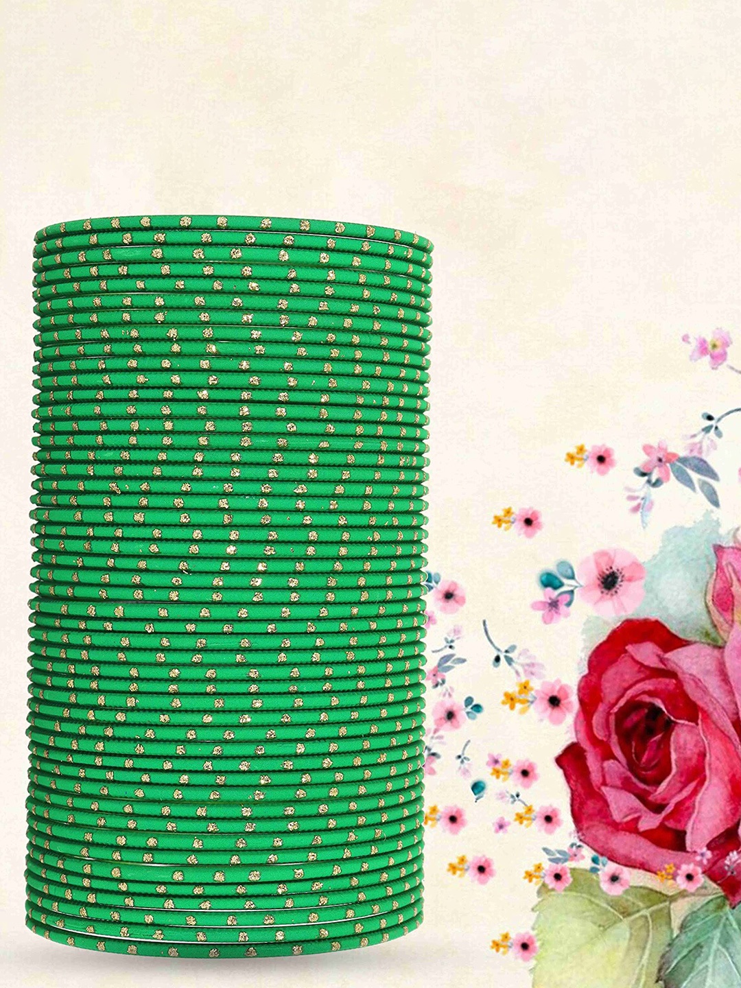 

ZULKA Pack of 48 Traditional Polka Dots Bangles, Green