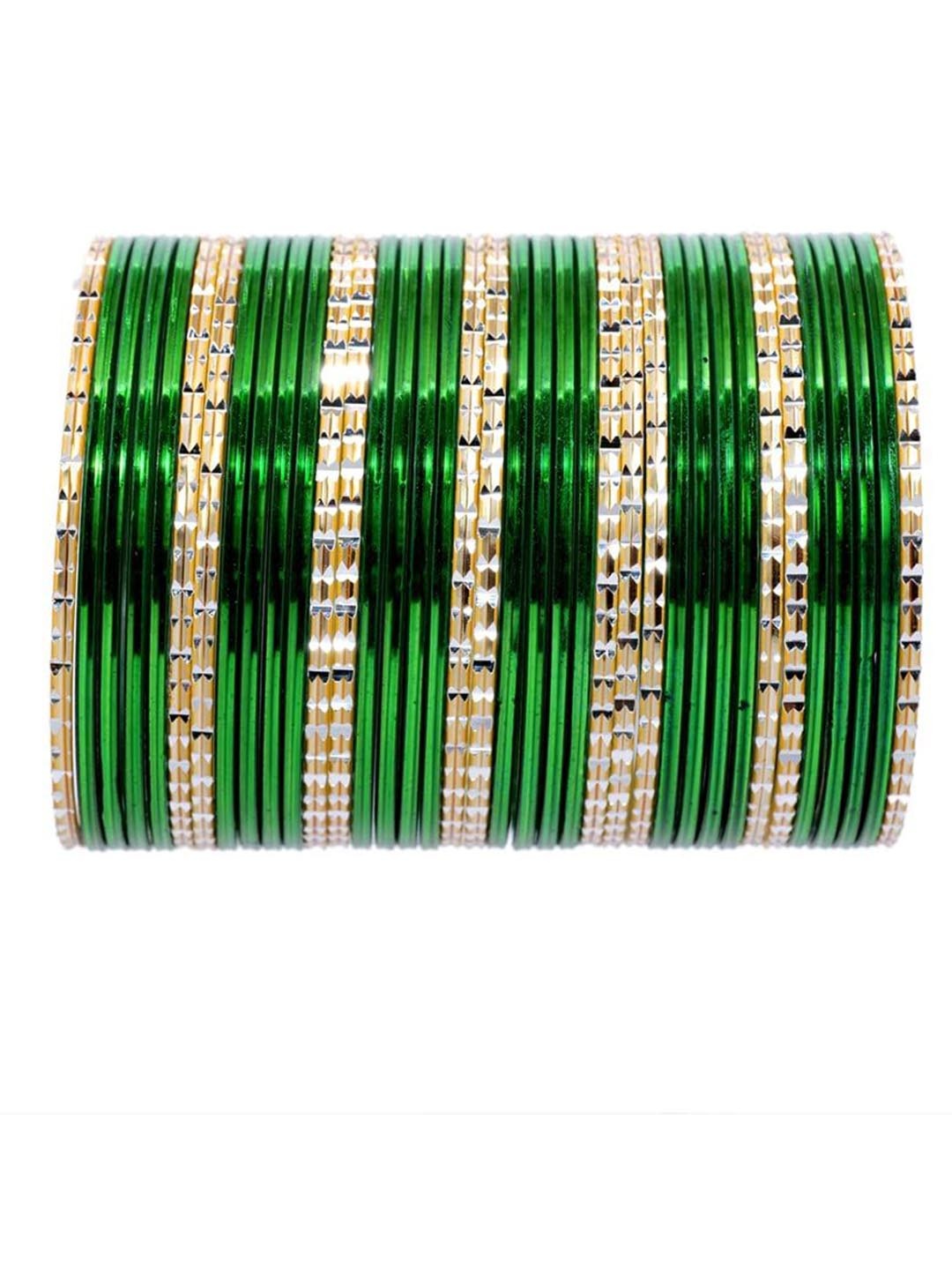 

Set of 24 Metal Base Zircon Gemstone Studded Bangle, Green